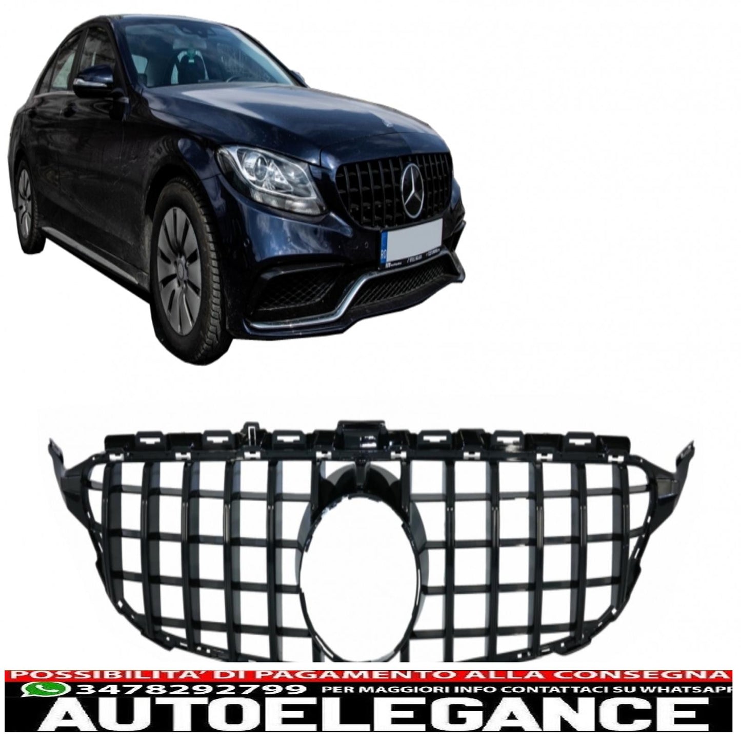 front grille suitable for mercedes c class w205 s205 c205 a205 (2014-2018) gt-r design panamericana black without camera