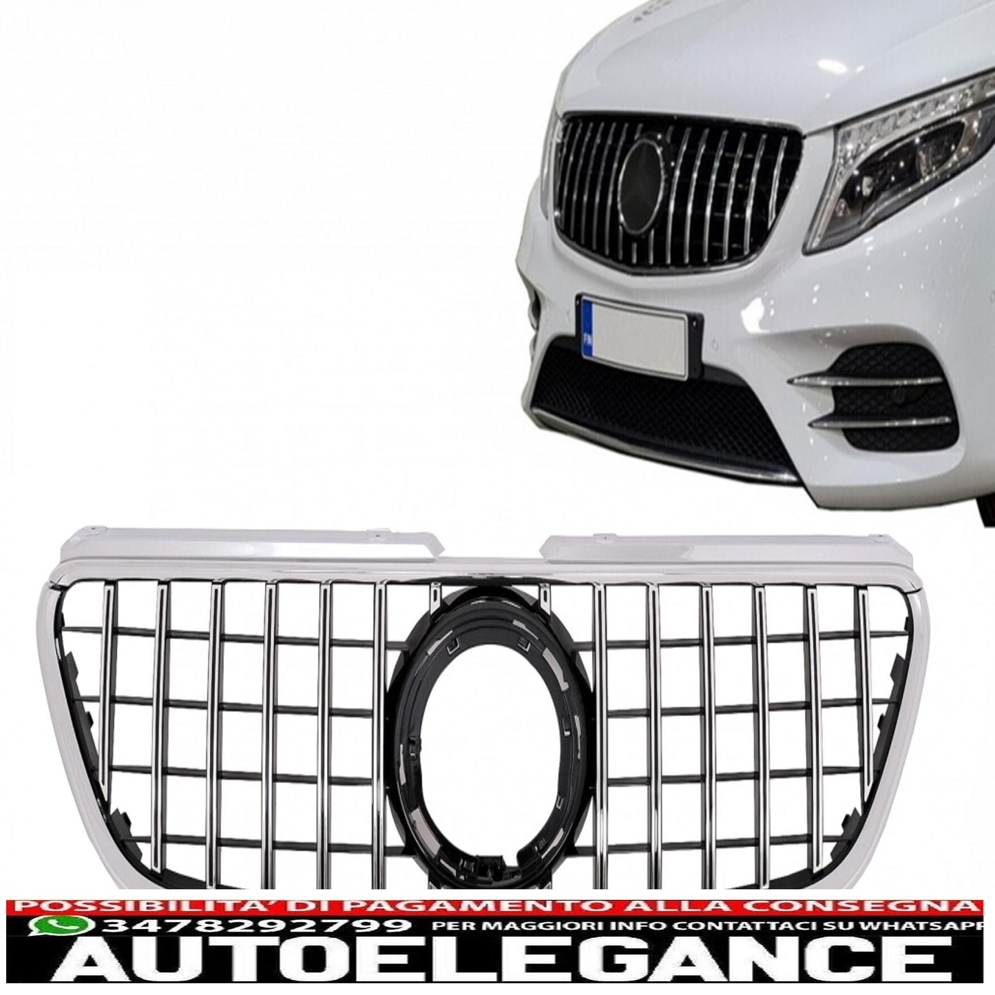 central grille suitable for mercedes vito (w447) (2020 onwards) gtr design panamericana black chrome