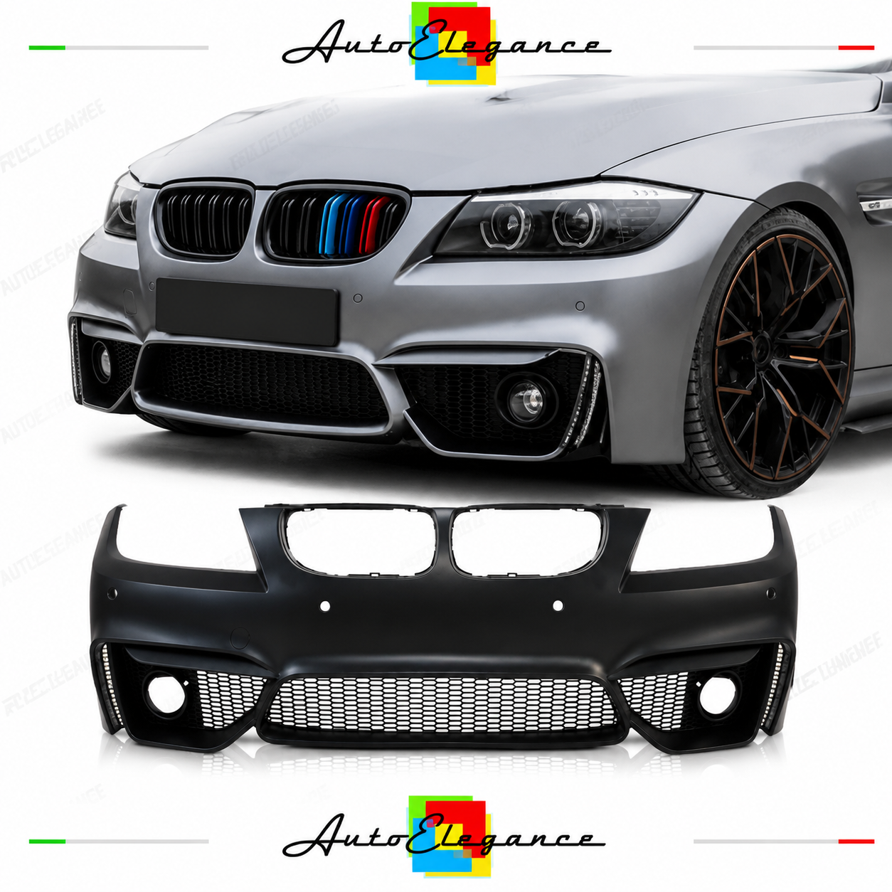 PARAURTI ANTERIORE BMW E90 E91 LCI 08-12 LOOK M4 PDC GRIGLIA NEBBIA