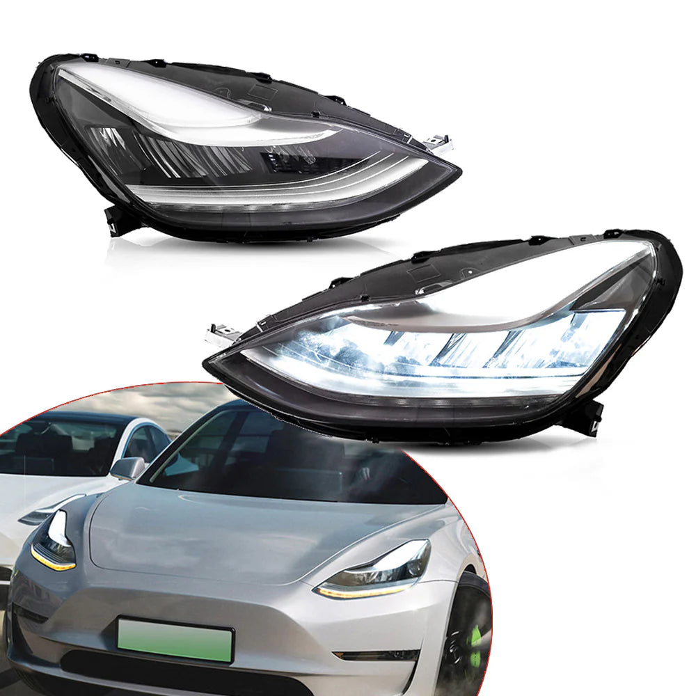 LED Headlights DRL with Reflector for Tesla Model 3 2017-23 with Dynamic Signal