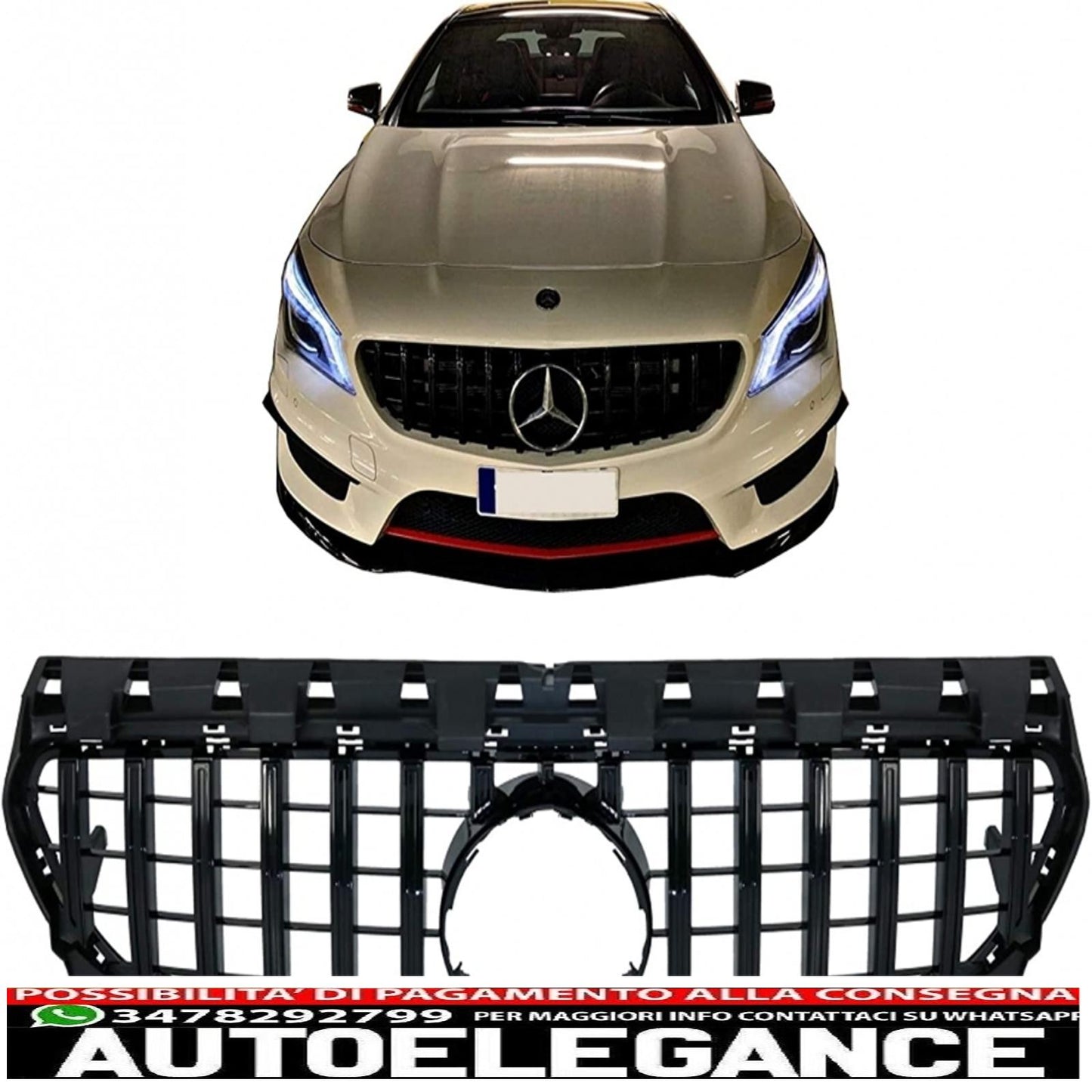 front center grille suitable for mercedes cla c117 x117 w117 facelift (2016-2018) cla45 gt-r panamericana design all black