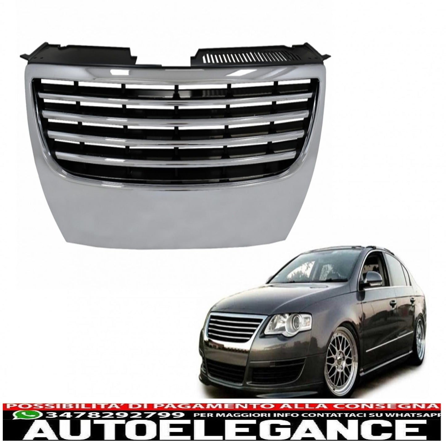 Front center grille without badge suitable for vw passat b6 3c (2005-2010) chrome