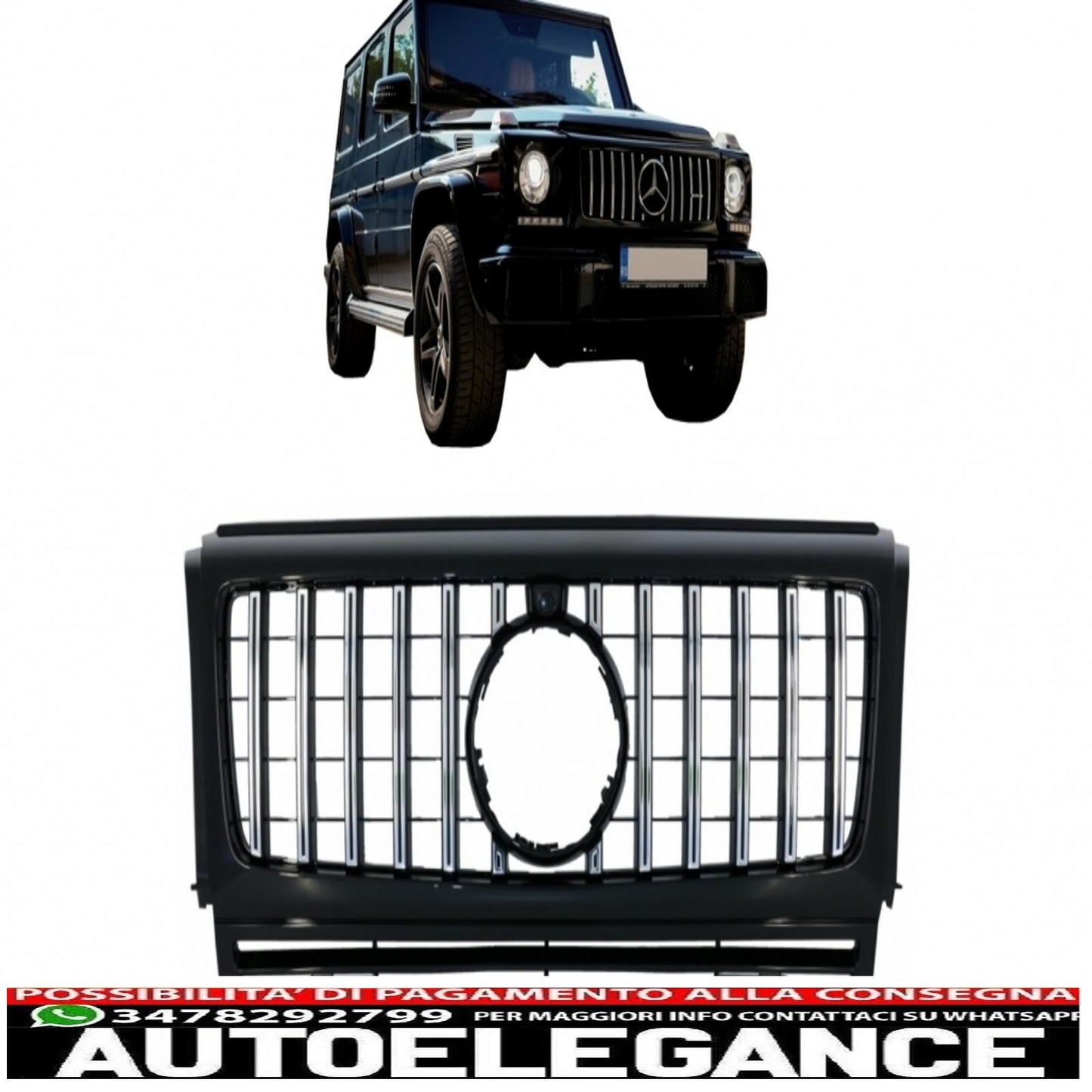 front grill suitable for mercedes g class w463 (1990-2014) new g63 gt-r design panamericana black chrome