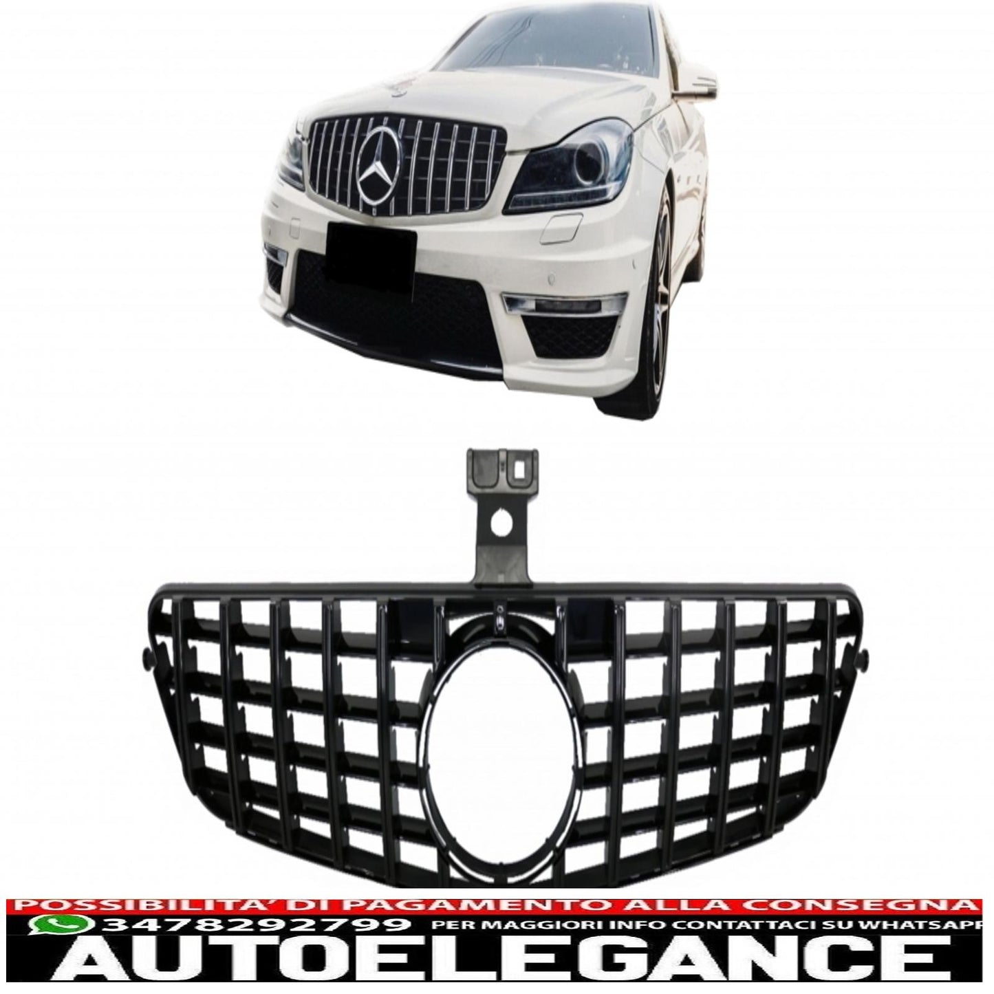front grill suitable for mercedes c class c63 design w204 s204 limousine station wagon (2007-2014) gt-r panamericana design black