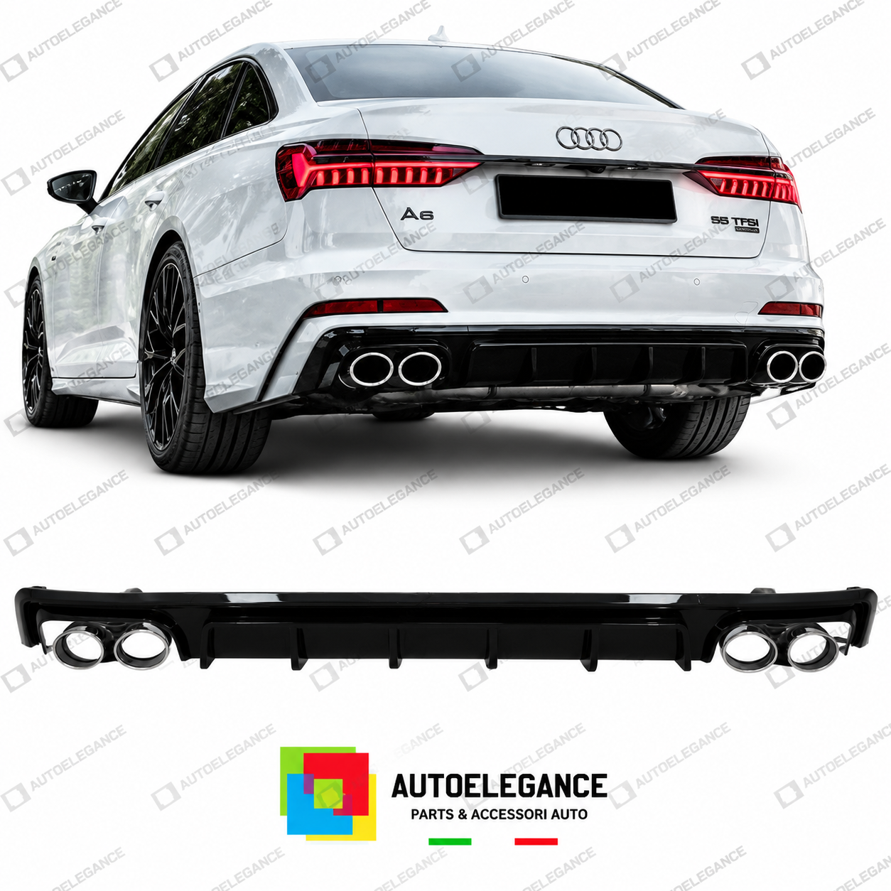 DIFFUSORE POSTERIORE AUDI A6 A6 AVANT 18-22 LOOK S6 NERO LUCIDO + PUNTE