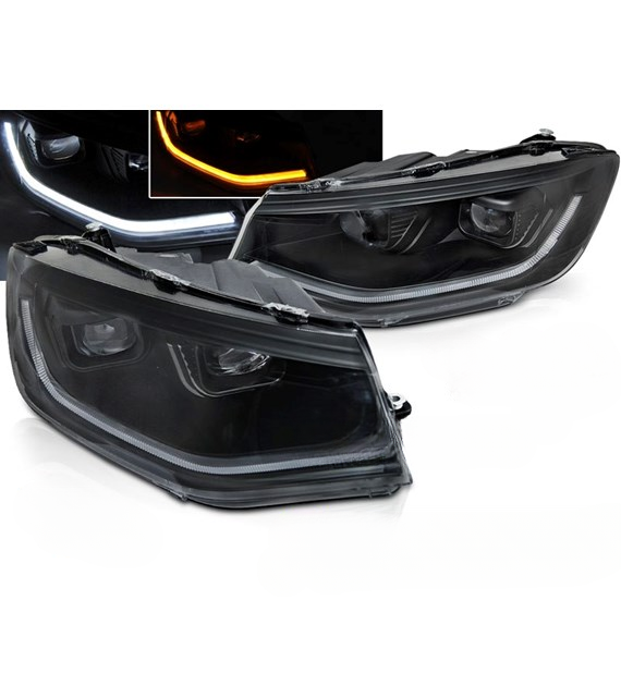 π Fari Anteriori Adatto per VW Caddy 20- Tube Light LED DRL Seq Neri π