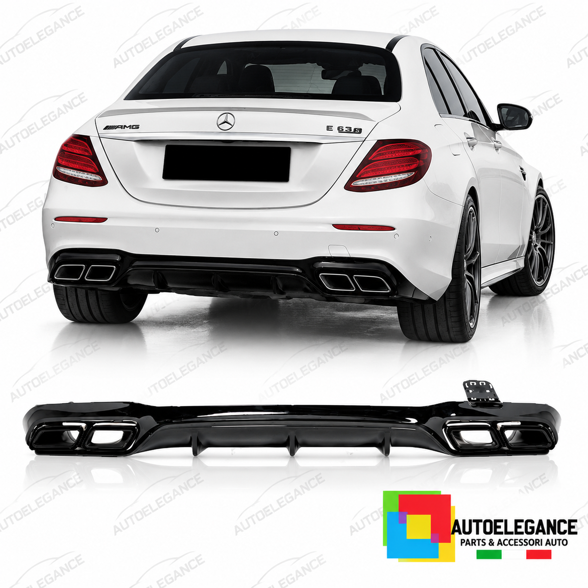 DIFFUSORE ADATTO PER MERCEDES W213 16-20 LOOK AMG E63 NERO LUCIDO
