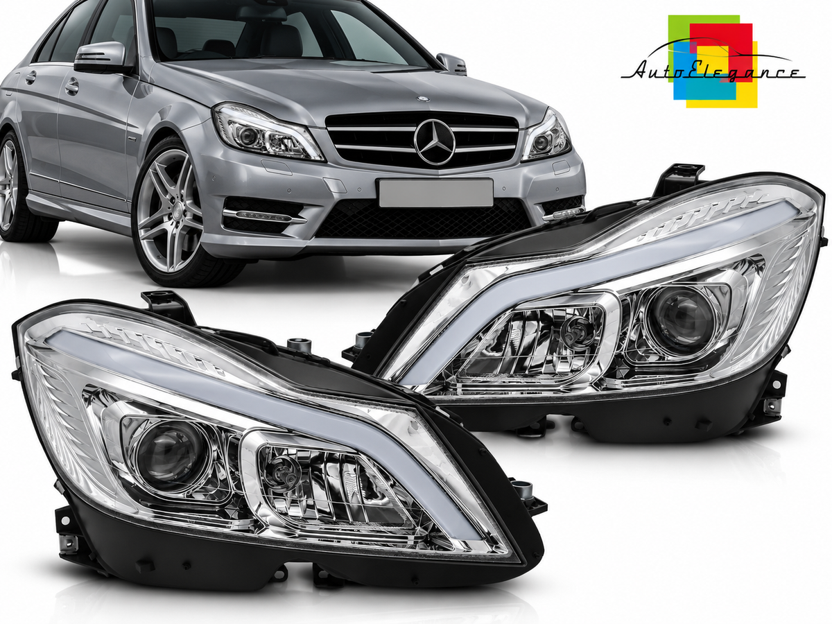 FARI A LED CHROME SEQ DRL ADATTO PER MERCEDES W204 11-14
