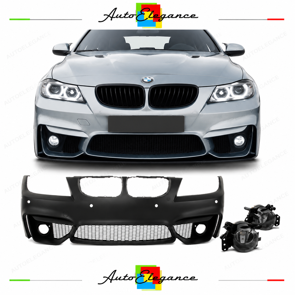 PARAURTI ANTERIORE BMW E90 E91 LCI 08-12 LOOK M4 PDC GRIGLIA NEBBIA + FENDINEBBI