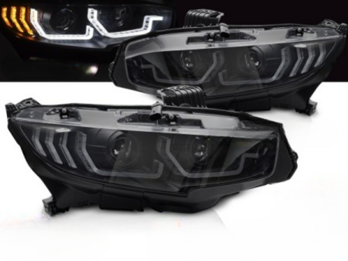💕FARI A LED NERI DRL SEQ per HONDA CIVIC X 16-21💕