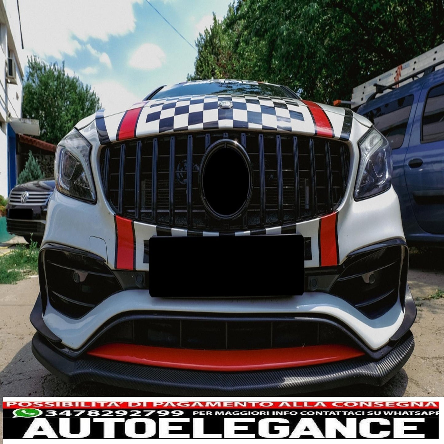 central grille suitable for mercedes a-class w176 restyling (09.2015-2018) a45 gt-r design panamericana all black
