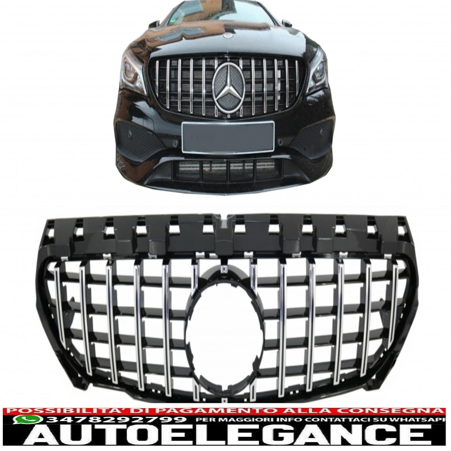 front center grille suitable for mercedes cla c117 x117 w117 (2013-2018) cla45 gt-r design panamericana black chrome