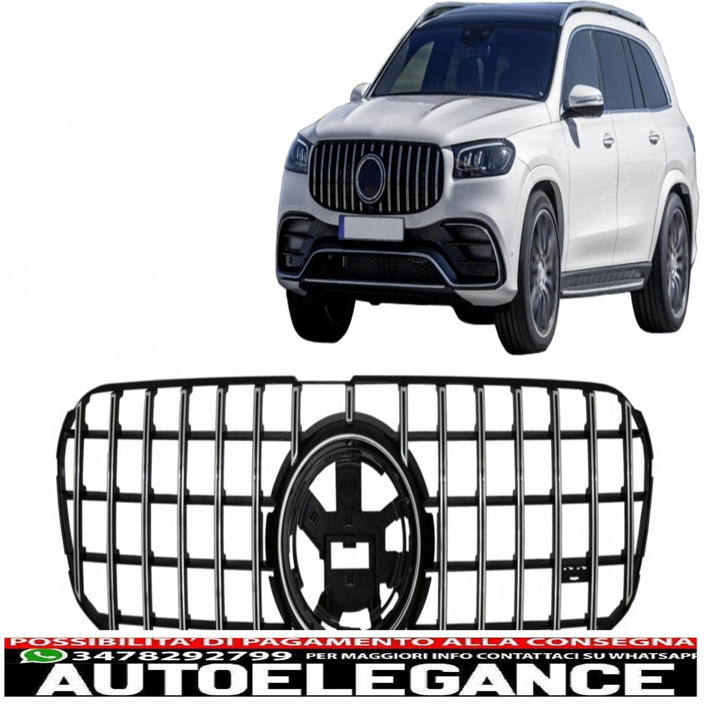 front grille suitable for mercedes gls suv x167 (2019-up) gt-r design panamericana chrome