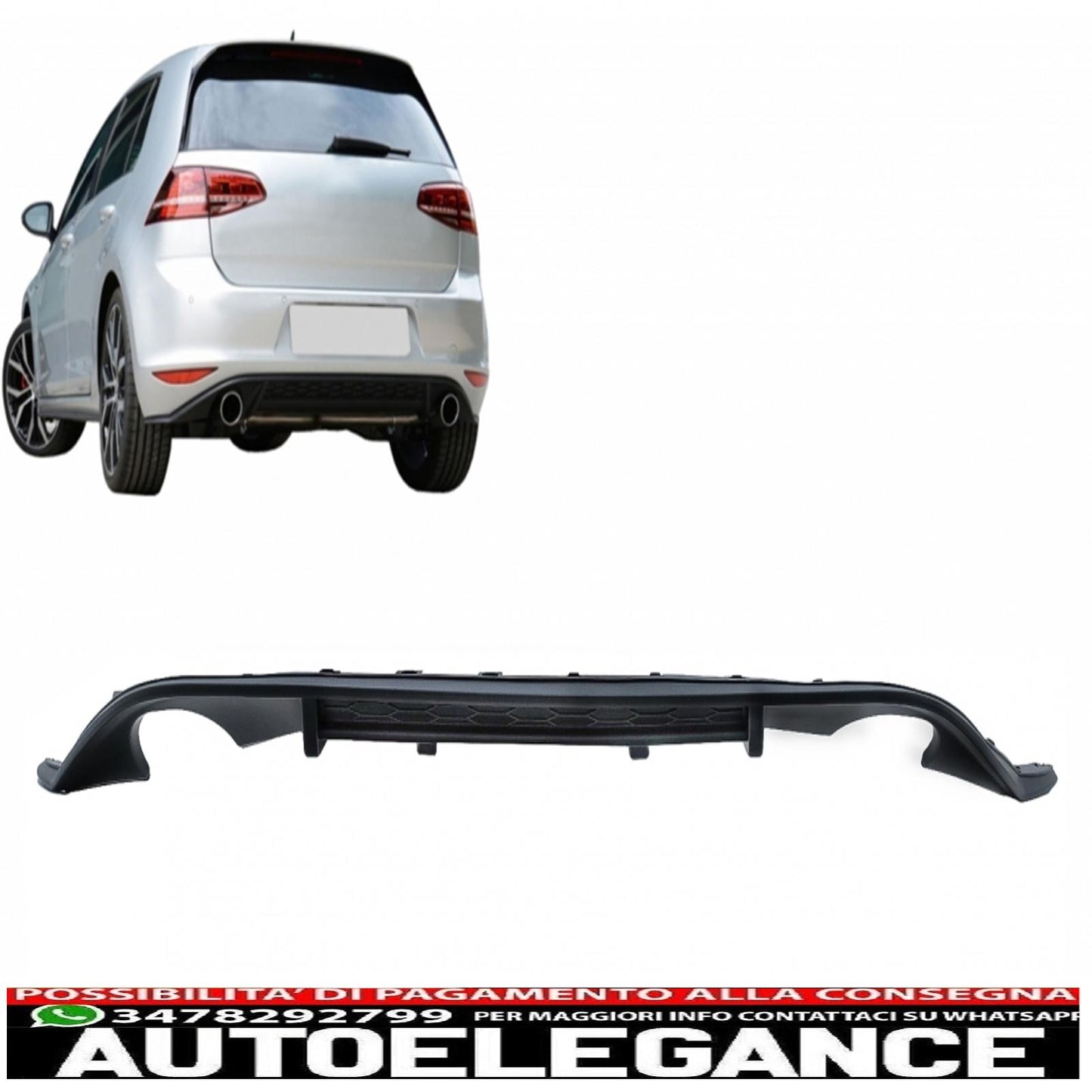diffusore paraurti posteriore con doppia uscita per terminali di scarico singoli adatto per vw golf 7 vii (2013-2016) design gti