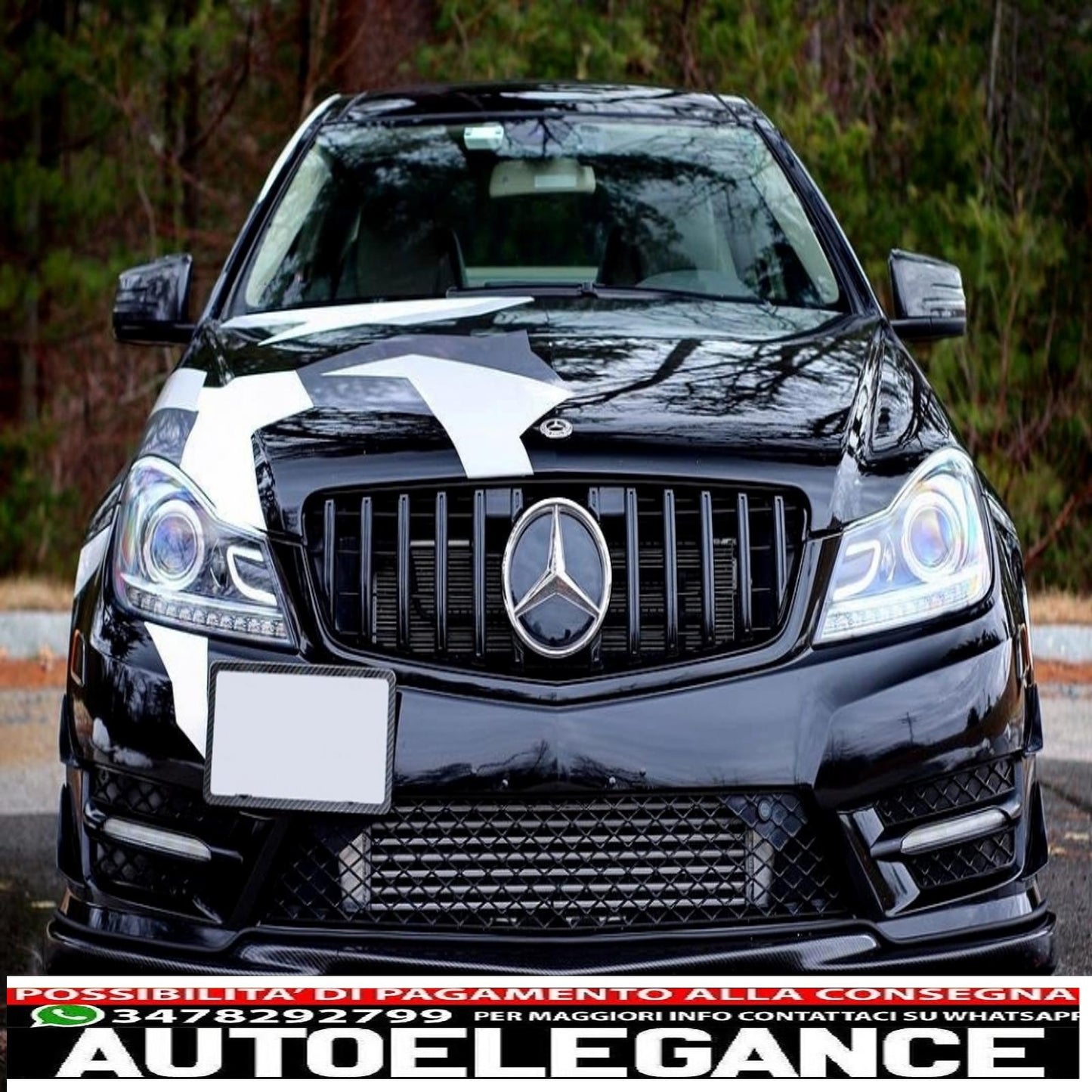 front grille suitable for mercedes c class w204 s204 limousine station wagon (2007-2014) gt-r design panamericana black