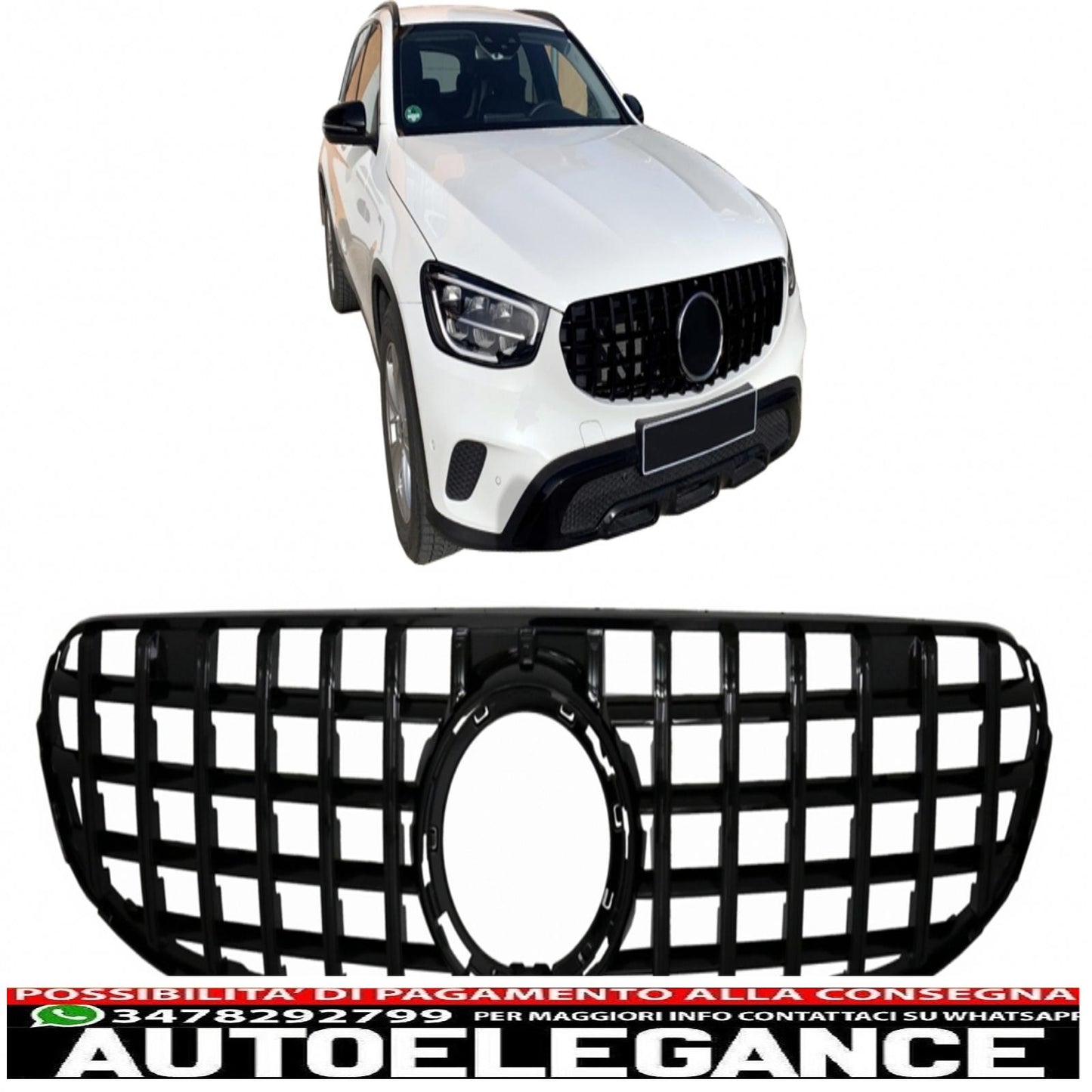 front center grille suitable for mercedes glc x253 c253 facelift (2020 onwards) standard and off-road design gtr panamericana all black