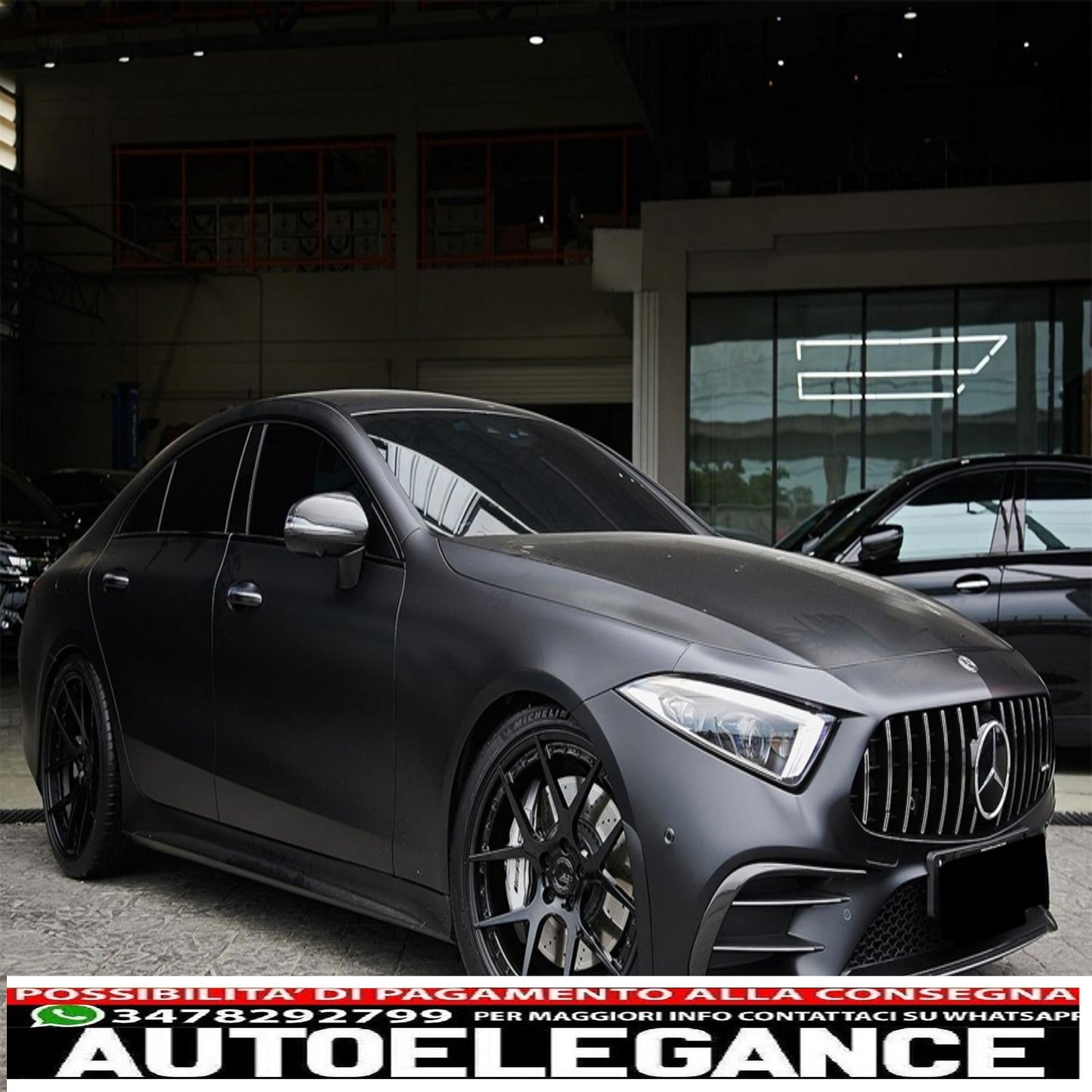 central grille suitable for mercedes cls class c257 (2018-up) panamericana gtr design black - chrome pdc / camera