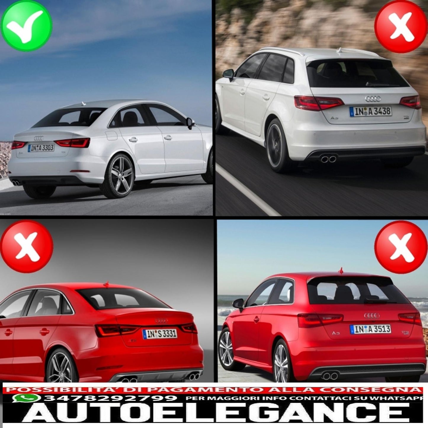 Diffusore e terminali di scarico per paraurti posteriore adatti per audi a3 8v berlina cabrio (2012-2015) design RS3