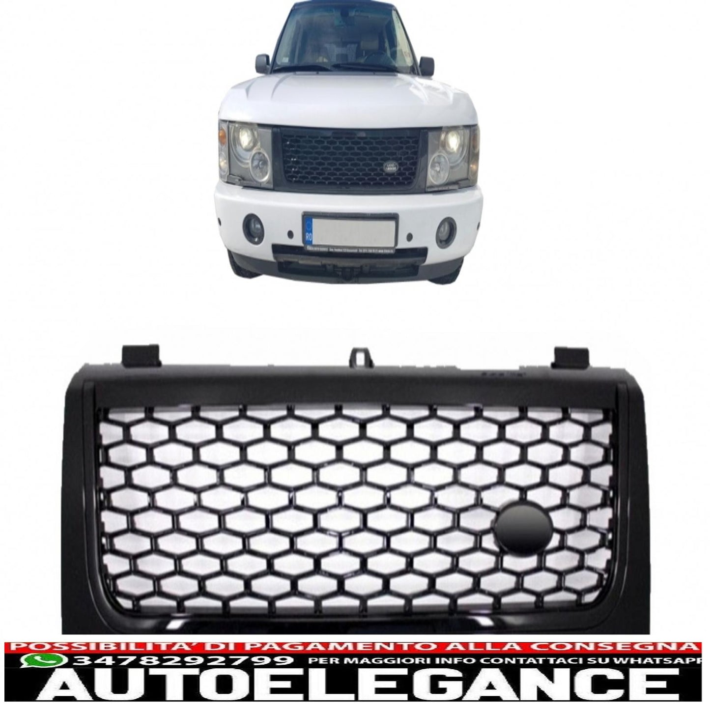 center grille suitable for land rover vogue iii l322 (2002-2005) all black autobiography supercharged edition