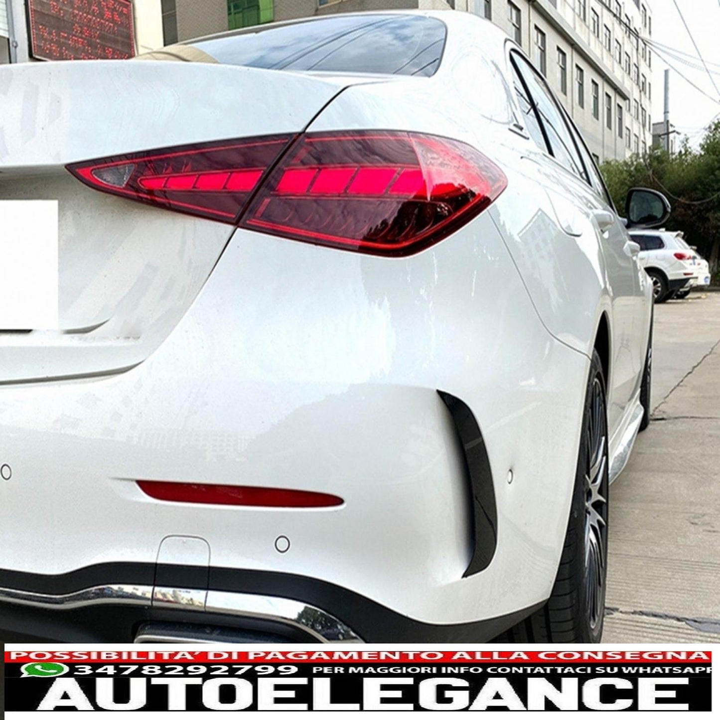 Alette laterali paraurti posteriore adatte per mercedes classe c w206 sport line (2021-up) pianoforte nero AUTOELEGANCERICAMBI