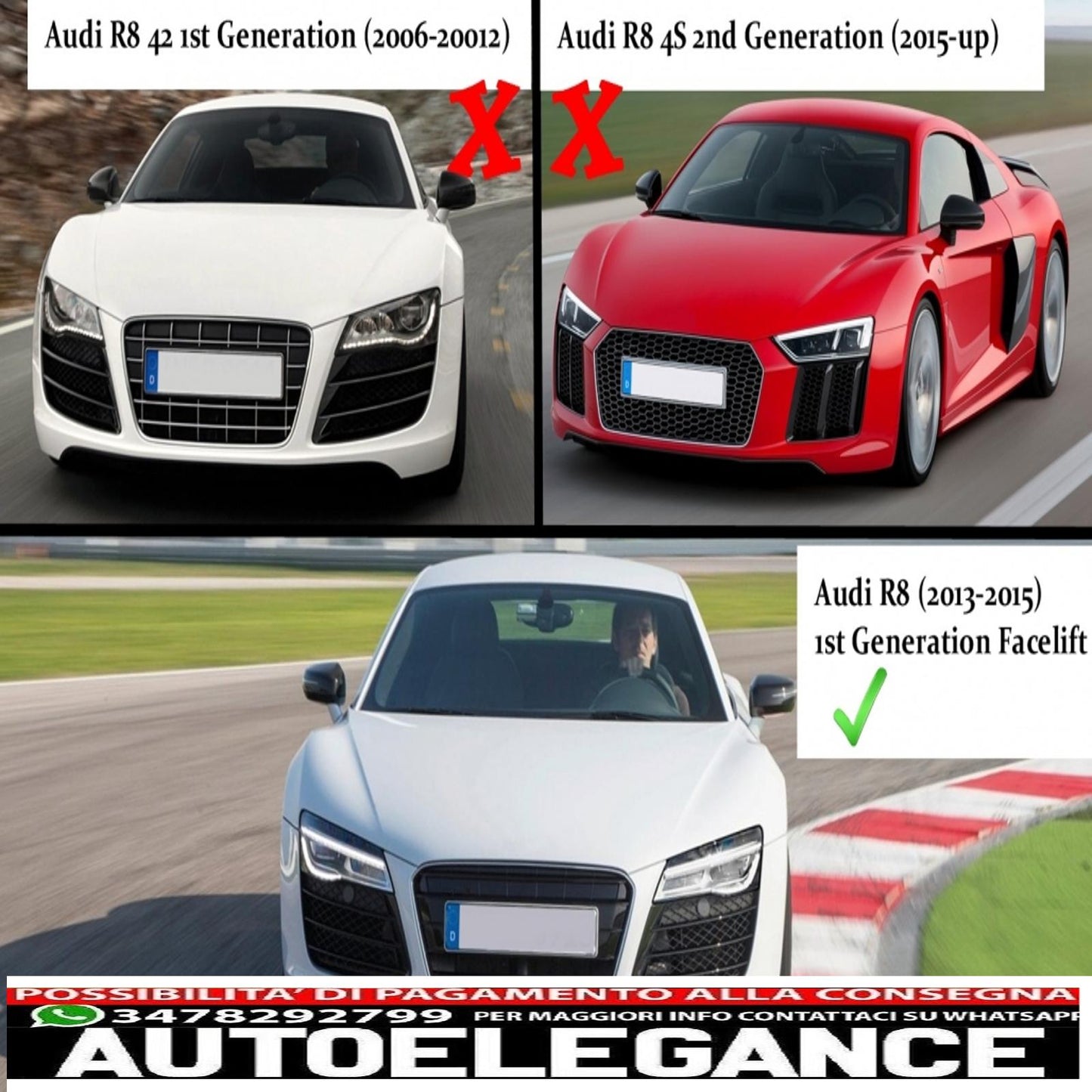 front grille suitable for audi r8 42 restyling 1st generation (2013-2015) rs design glossy black