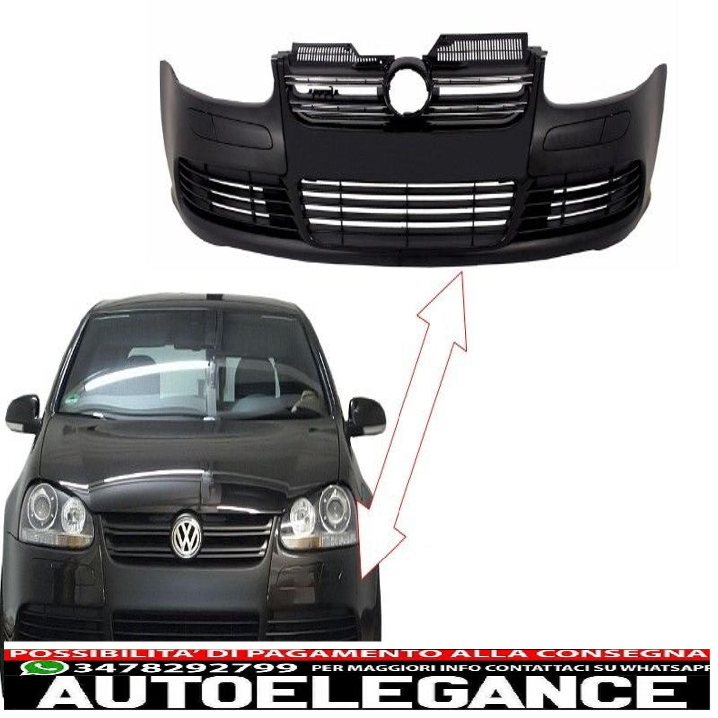 front bumper suitable for vw golf v 5 (2003-2007) jetta (2005-2010) r32 flat black gloss grille