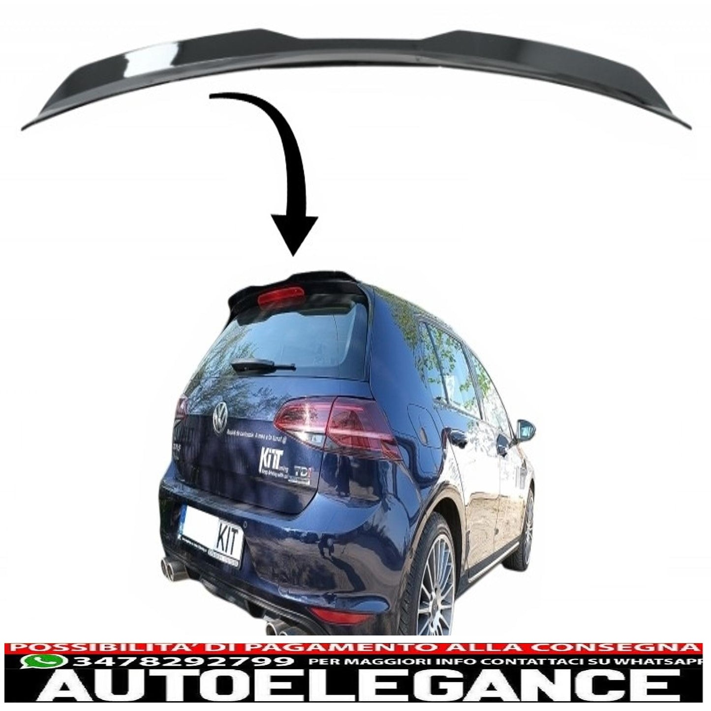 Roof spoiler to add to the trunk wing suitable for vw golf 7 (2012-2017) gti design piano black