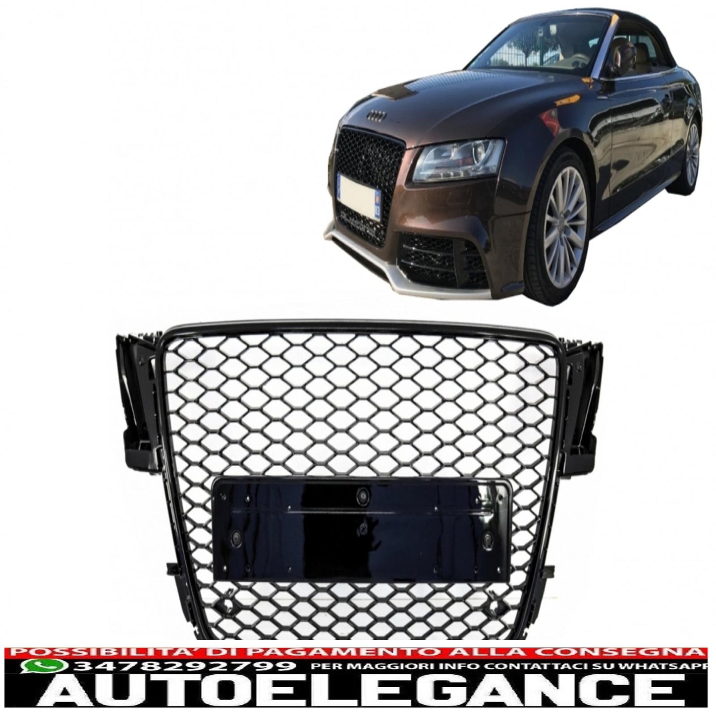 front grille suitable for audi a5 8t (2008-2011) rs5 design badgeless piano black