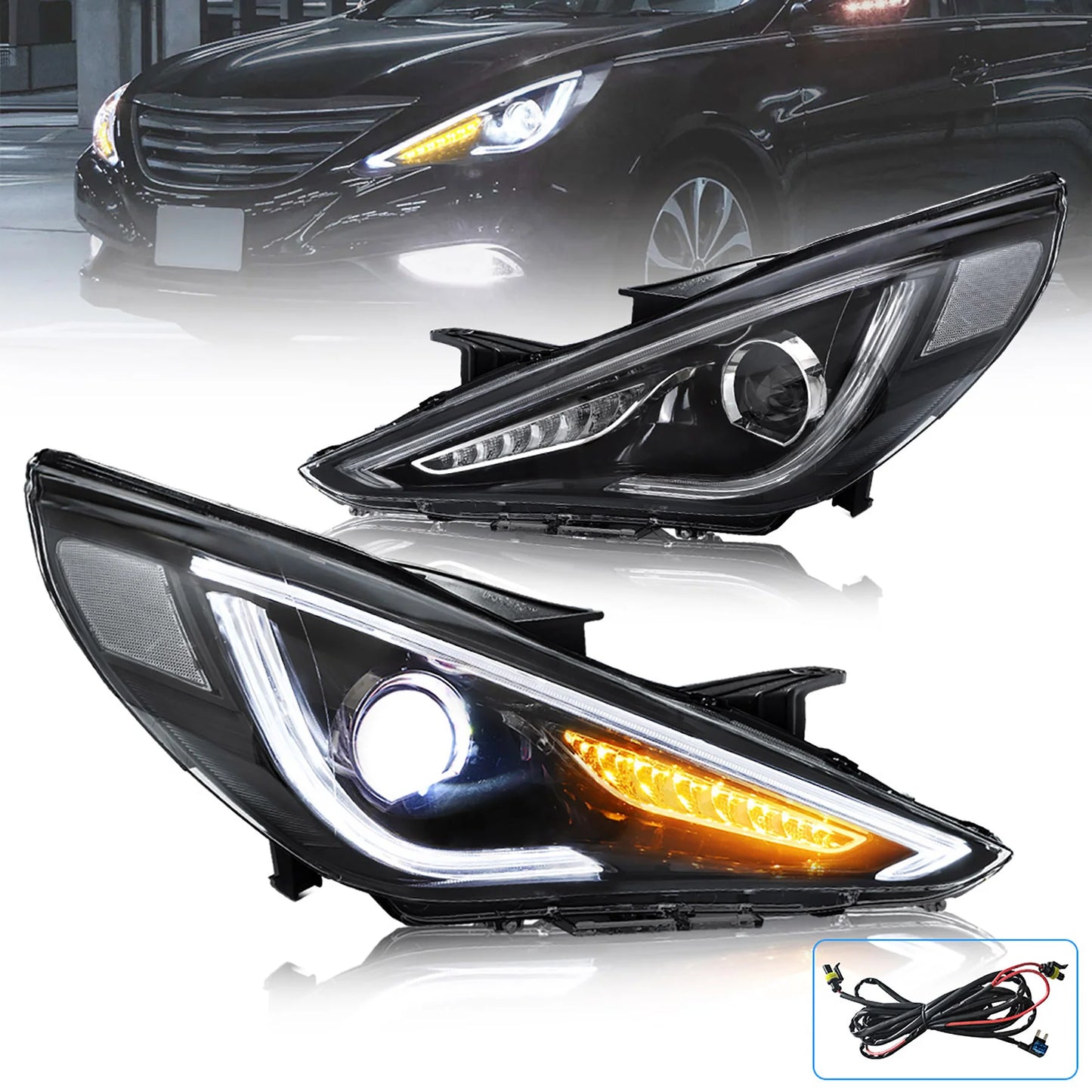 Fari sequenziali a doppio raggio per Hyundai Sonata 2011-2014 Materiale in vetro ABS PMMA (lampadine non incluse)