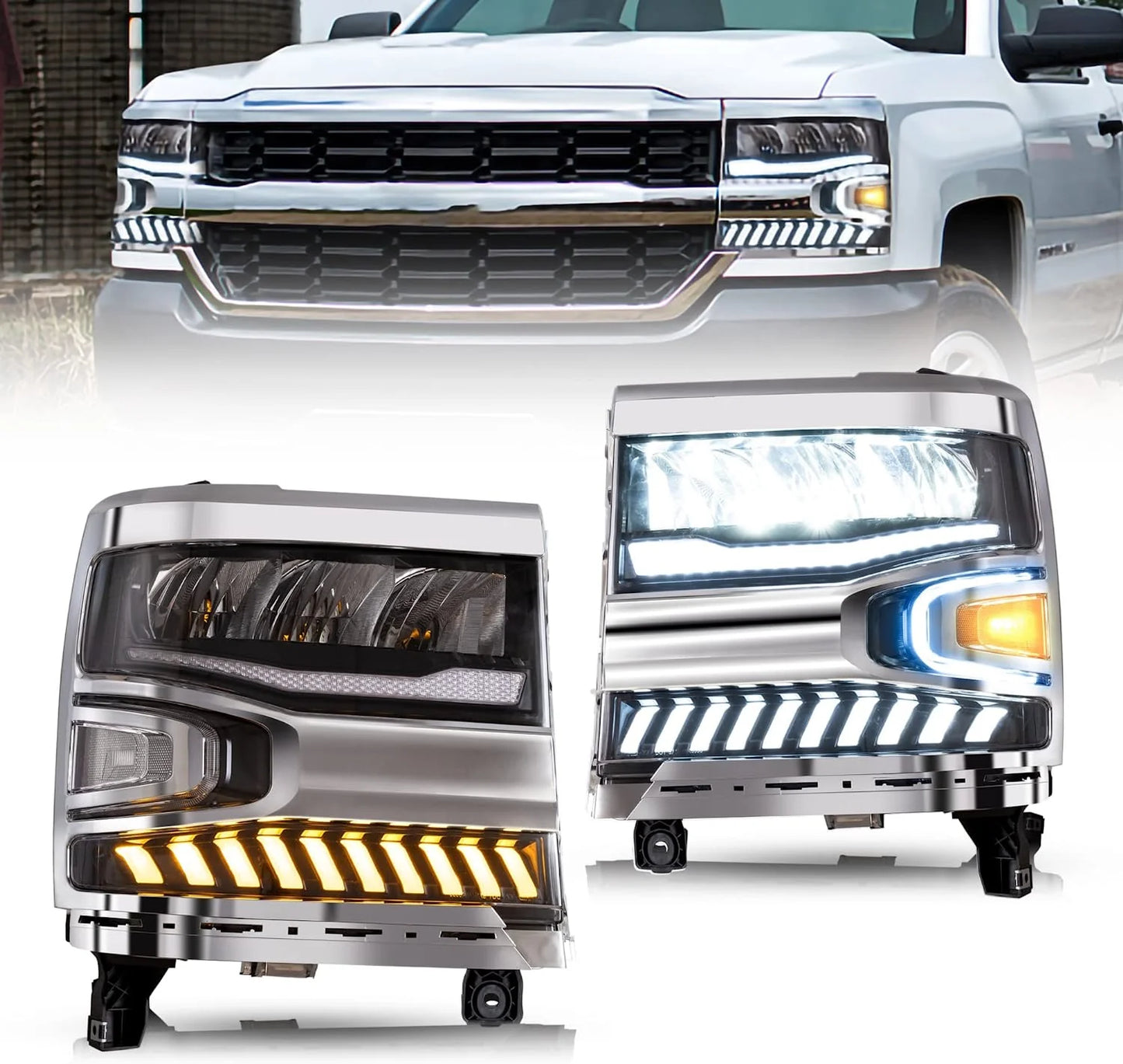 Full LED Headlights for Chevrolet Silverado 1500 2016-2018 with Halo Light