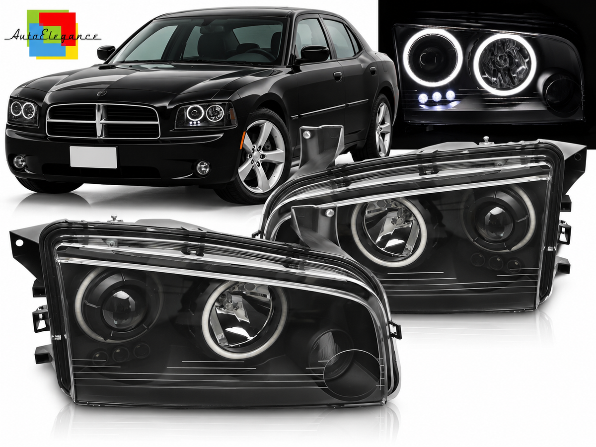 FARI ANTERIORI NERI A LED ADATTI PER DODGE CHARGER LX 06-10