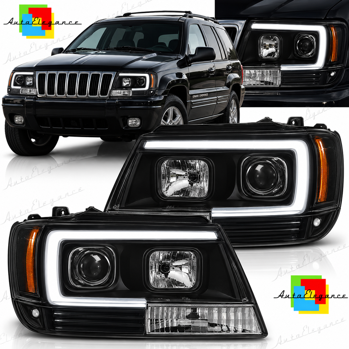 FARI ANTERIORI NERI ADATTI PER JEEP GRAND CHEROKEE 99-05