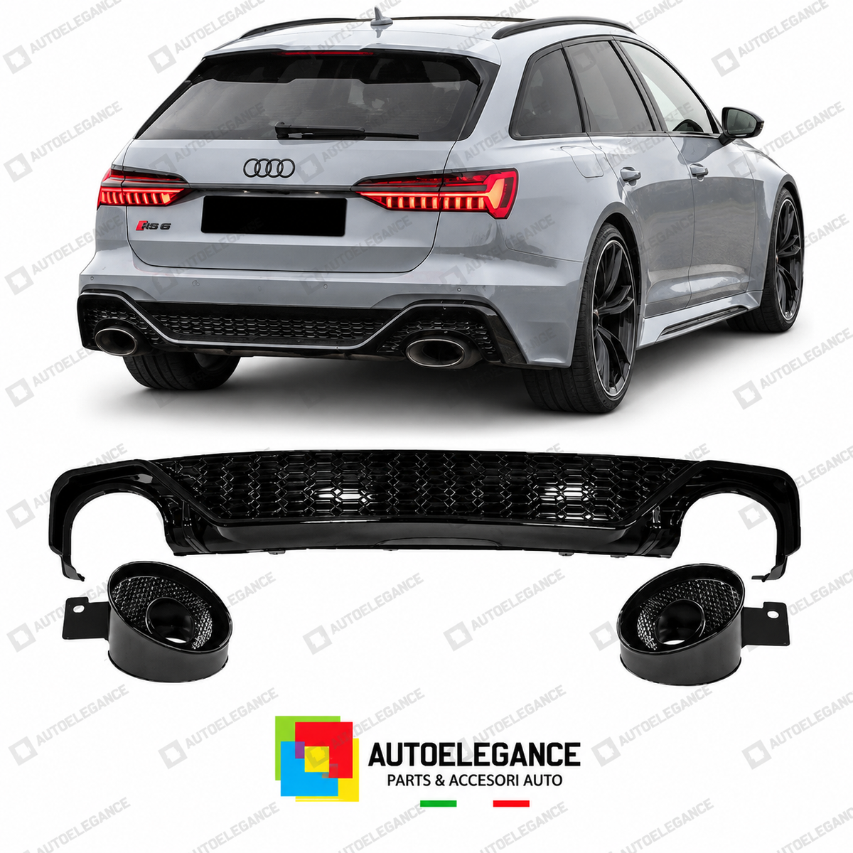 DIFFUSORE AUDI A6 18-22 LOOK RS6 NERO LUCIDO 0---0