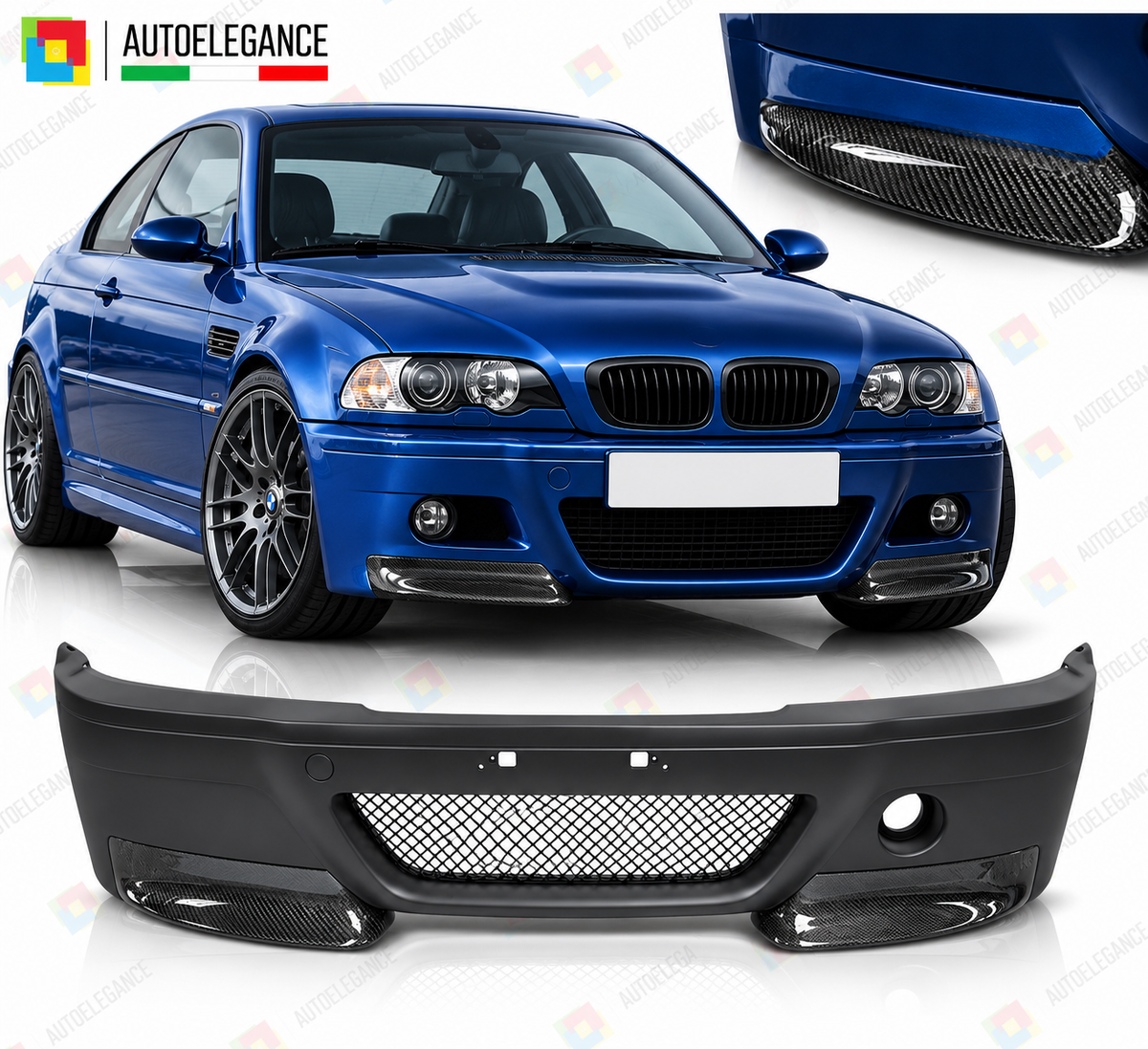 PARAURTI ANTERIORE CSL LOOK IN CARBONIO compatibile con BMW M3 E46 99-07 LOOK M