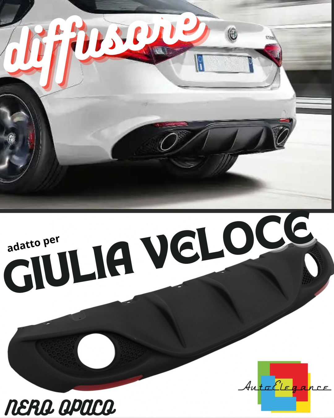 DIFFUSORE ADATTO PER ALFA ROMEO GIULIA LOOK VELOCE OPACO + TERMINALI CROMATI