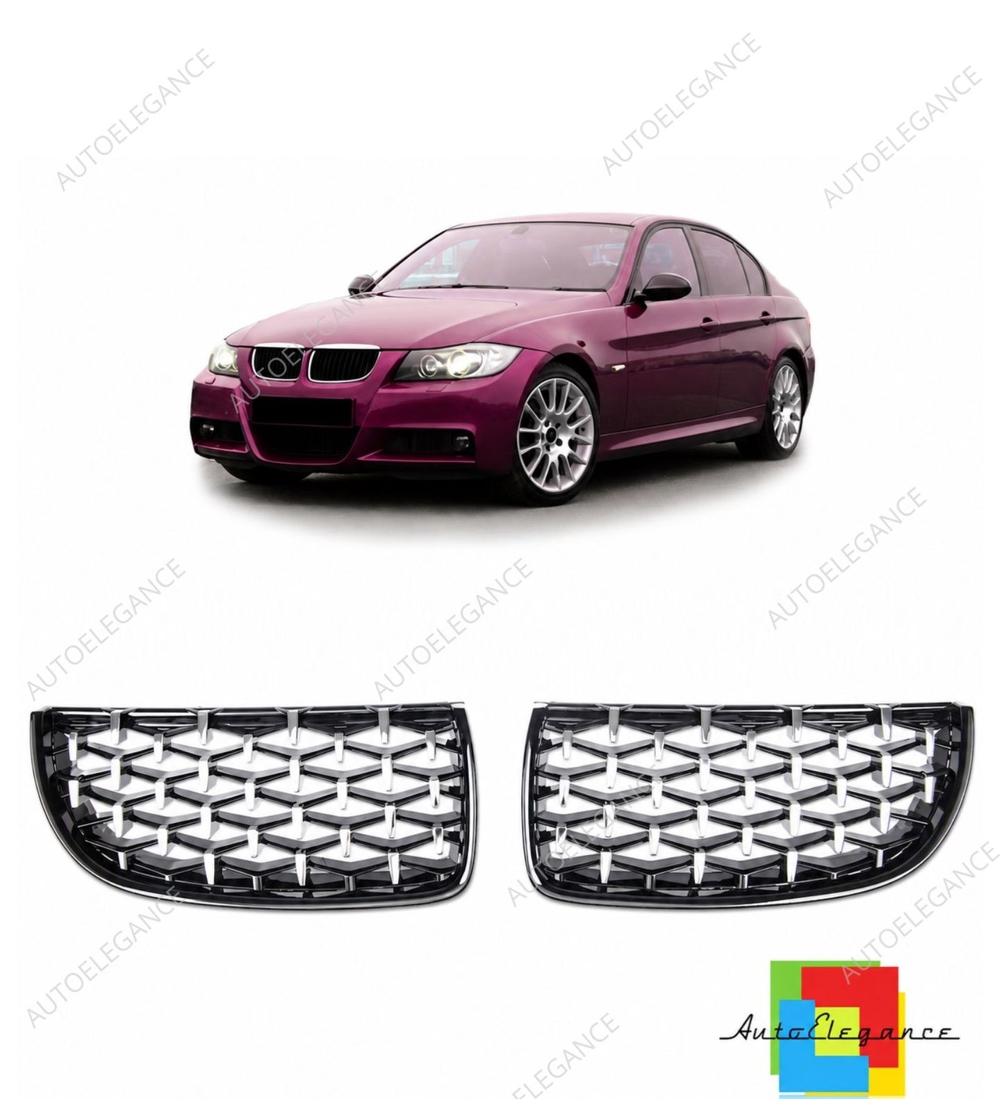 👉Griglia Gloss Nera & Cromata adatta per BMW Serie 3 E90 E91 2005-2008👈