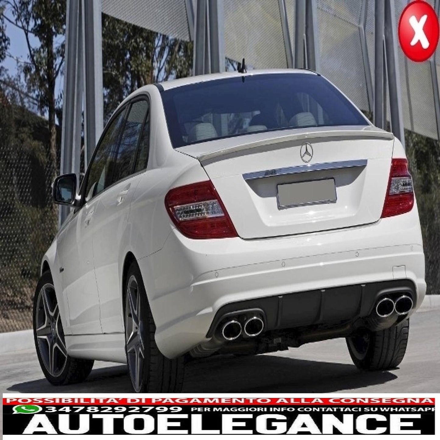 Diffusore d'aria con mantovana per paraurti posteriore con terminali di scarico adatto per mercedes classe c w204 c204 amg sport line (2012-2014) limousine coupé