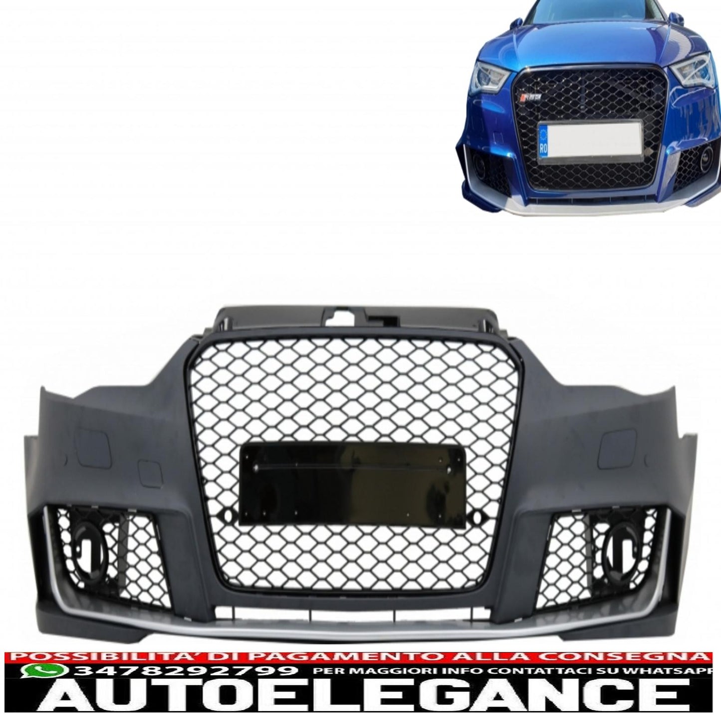 front bumper suitable for audi a3 8v (2012-2015) hatchback sportback rs3 design black gloss