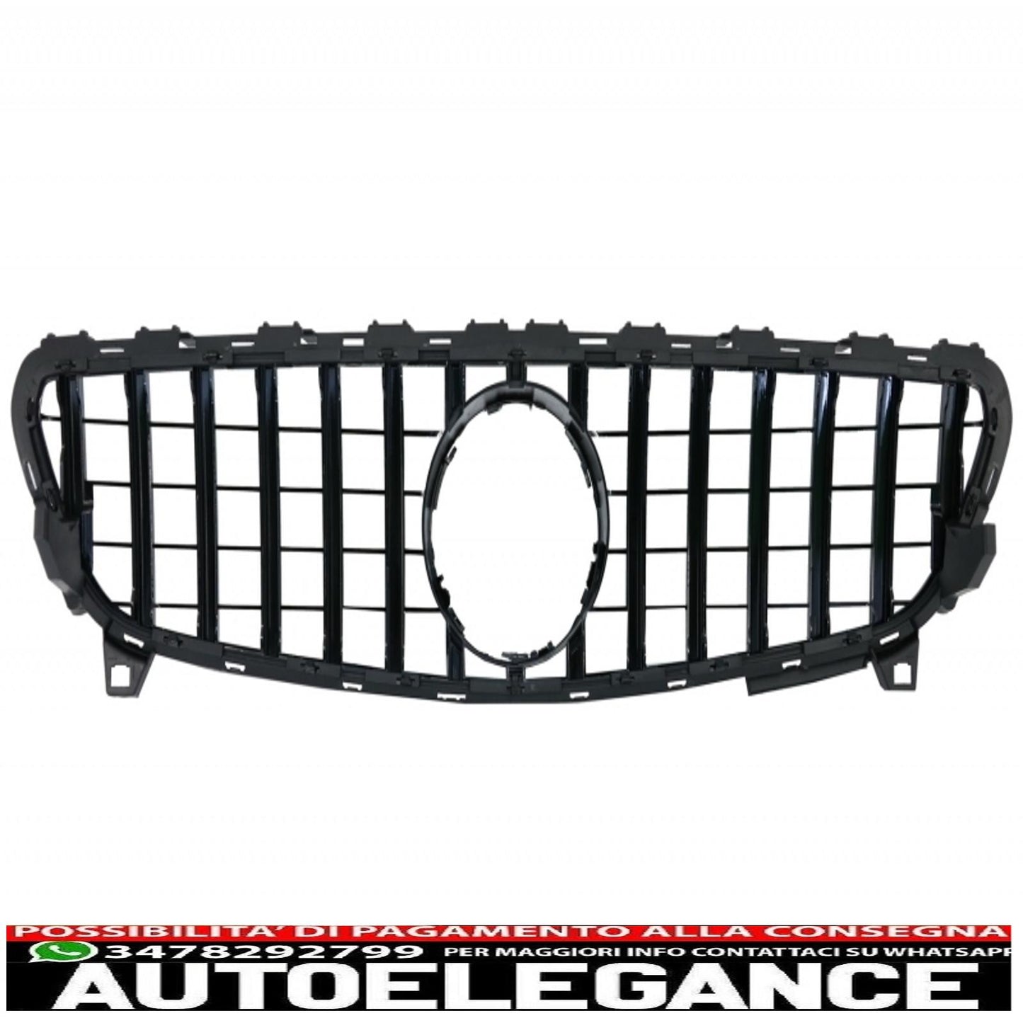 Front bumper splitter aerodynamic fins with central grille suitable for mercedes a class w176 facelift amg line (09.2015-2018) piano black