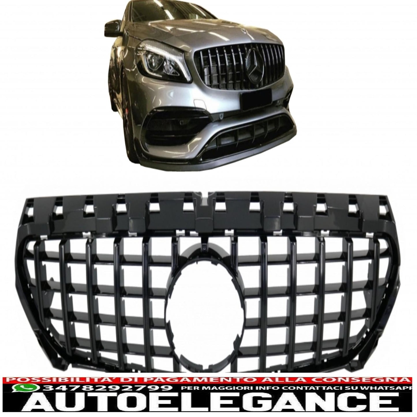 front center grille suitable for mercedes cla c117 x117 w117 (2013-2018) cla45 gt-r panamericana design all black