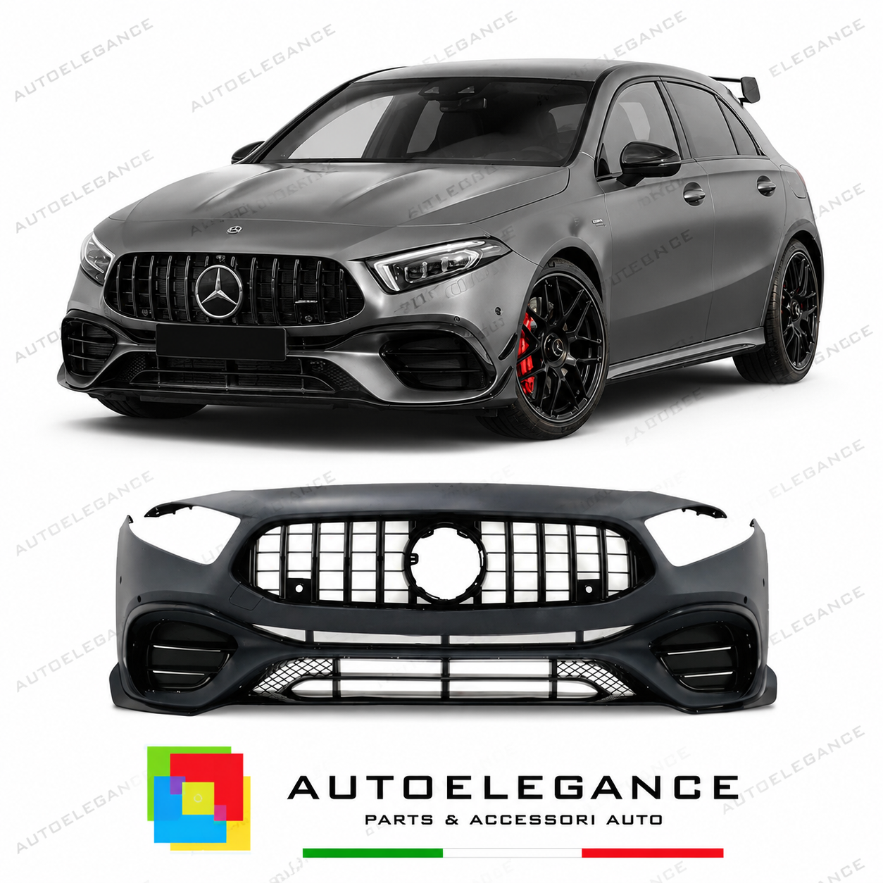 PARAURTI ANTERIORE MERCEDES CLASSE A W177 V177 18- LOOK AMG A45 NERO