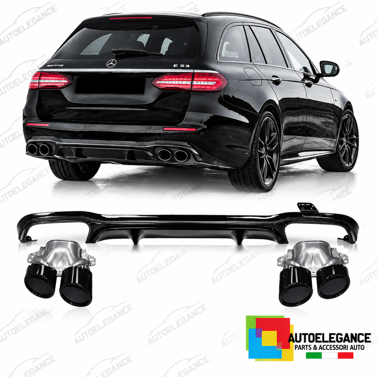 DIFFUSORE ADATTO PER MERCEDES W213 21-23 LOOK E53 NERO CROMATO