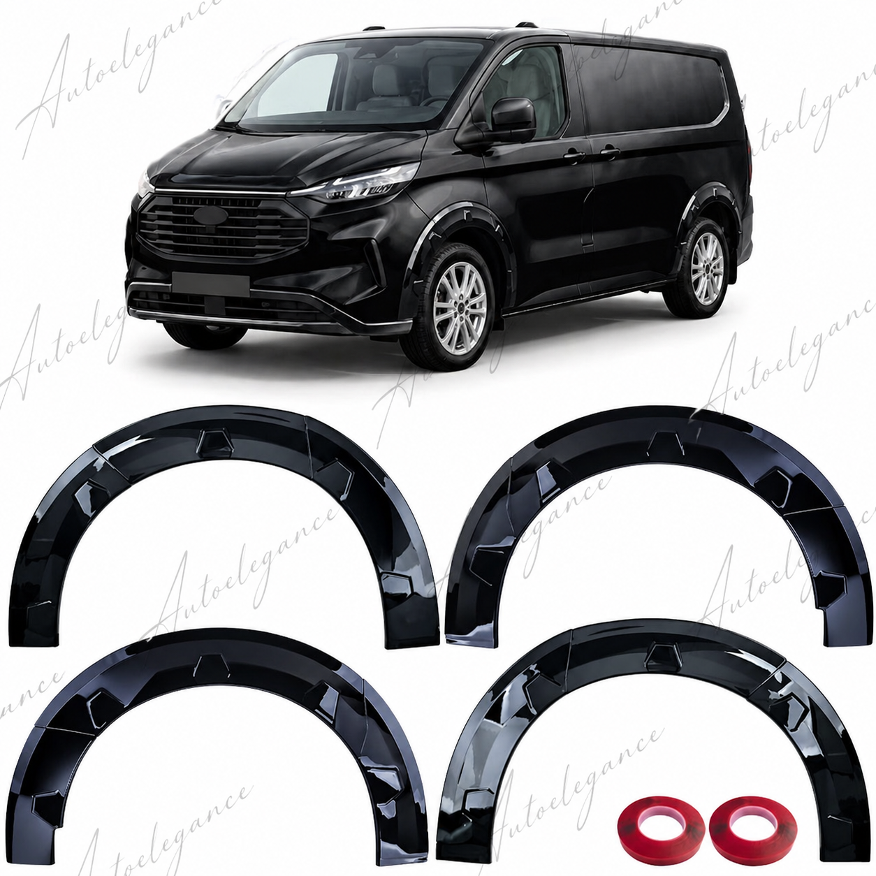 🔥ART.9723 SET PARAFANGHI NERO LUCIDO ABS PER FORD TOURNEO TRANSIT CUSTOM 2023🔥