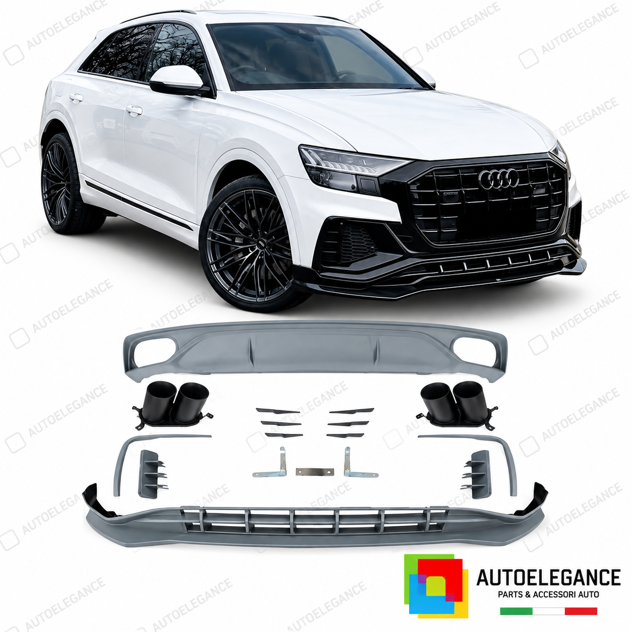 KIT CARROZZERIA AUDI Q8 18- LOOK ABT RSQ8 DIFFUSORE + LIP ANTERIORE + TERMINALI