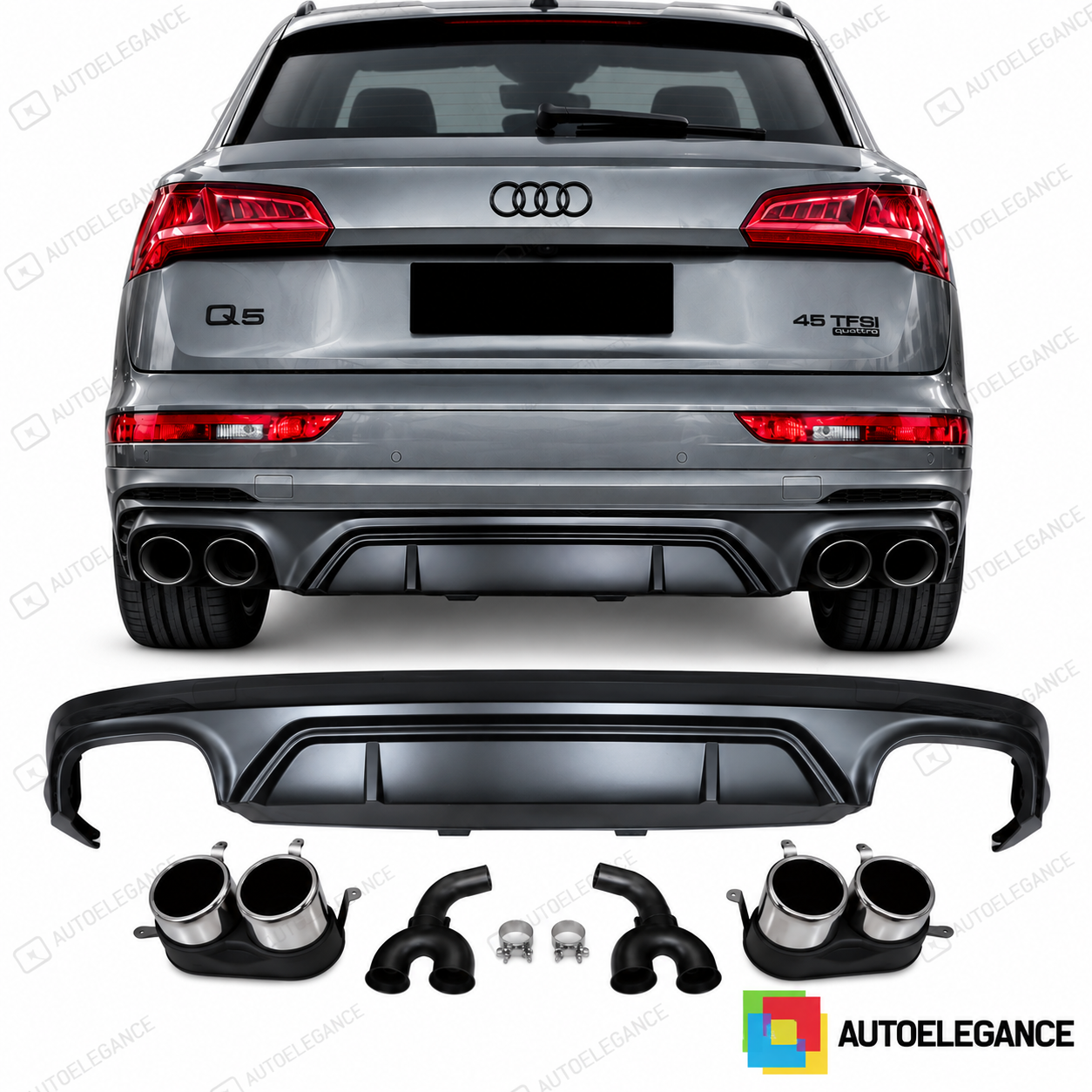 DIFFUSORE AUDI Q5 S LINE 18-20 LOOK SQ5 + TERMINALI DI SCARICO CROMATI