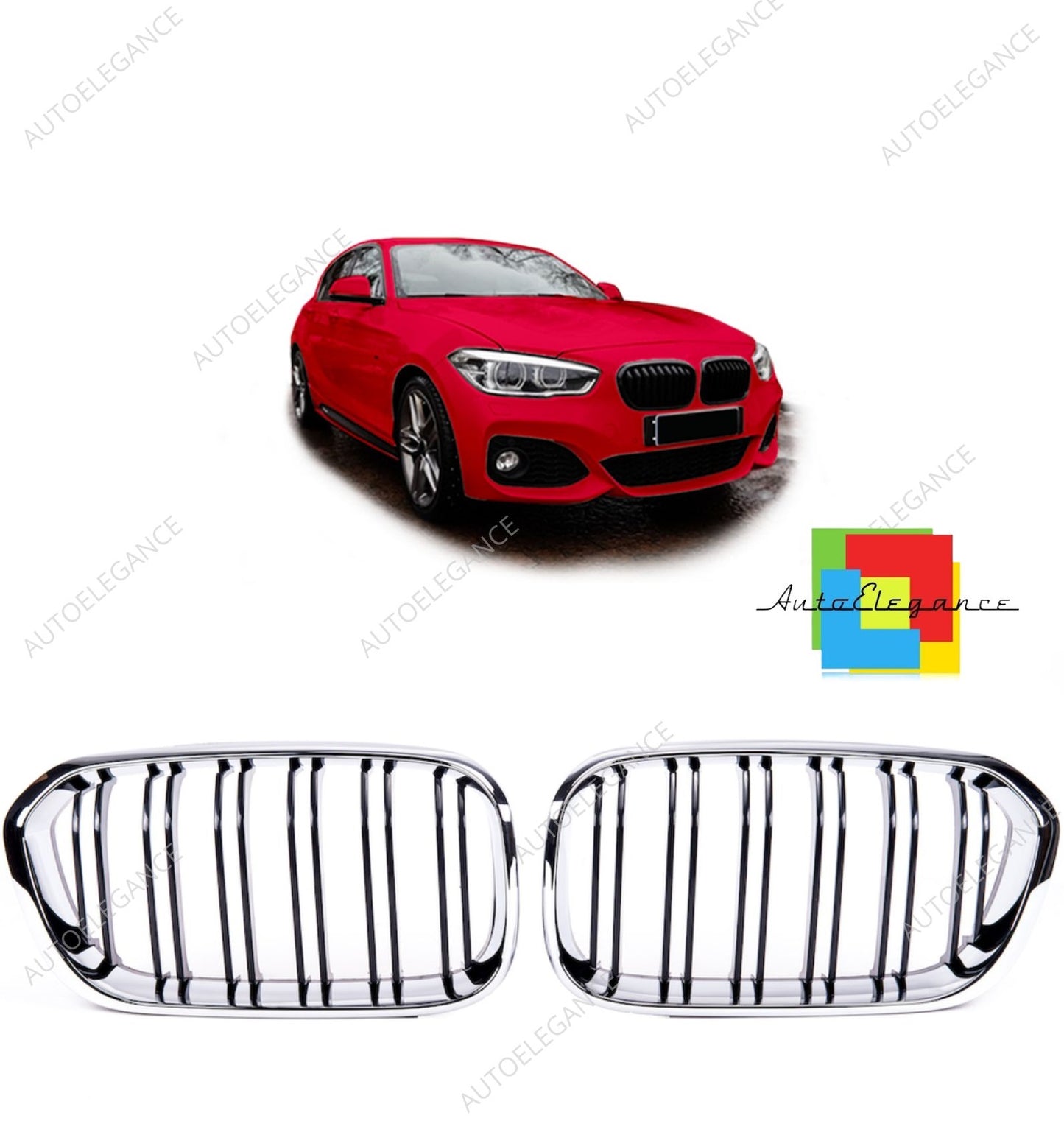 👉Griglia a doppia linea cromata e nera adatta per BMW Serie 1 F20/F21 15-19👈
