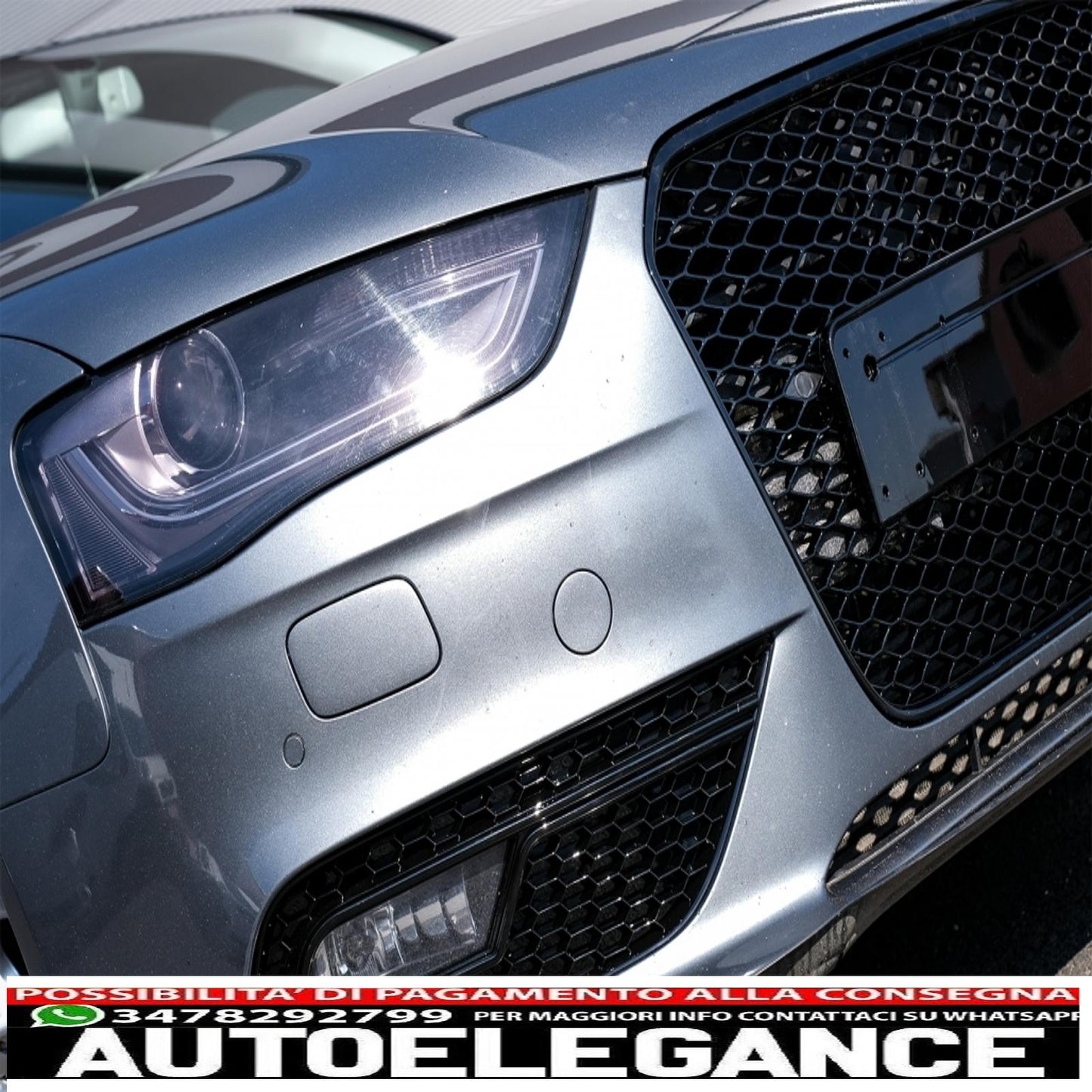 front grille without badge with fog lamp covers suitable for audi a4 b8 facelift (2012-2015) black honeycomb rs design covers and pdc