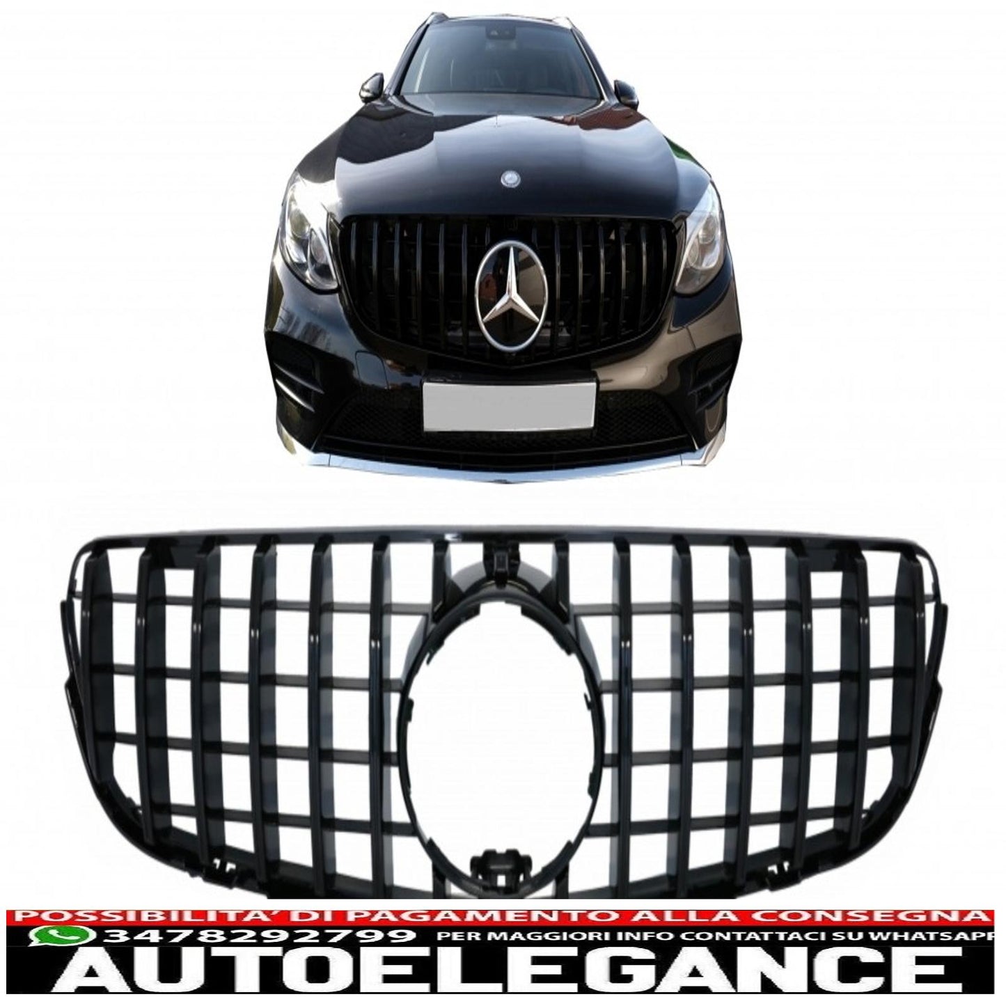 griglia anteriore centrale adatta per mercedes glc x253 c253 (2015-2018) gt r panamericana design tutto nero