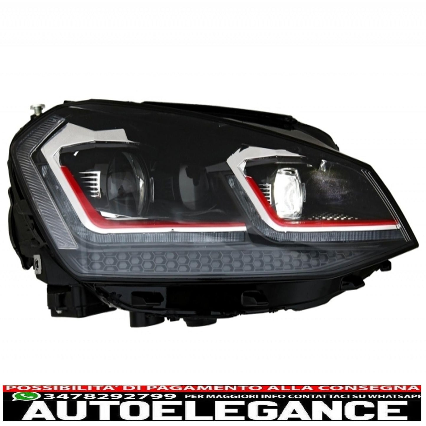 bi-xenon look led headlights suitable for vw golf 7 vii (2012-2017) facelift g7.5 gti design with sequential dynamic cornering lights with central grille