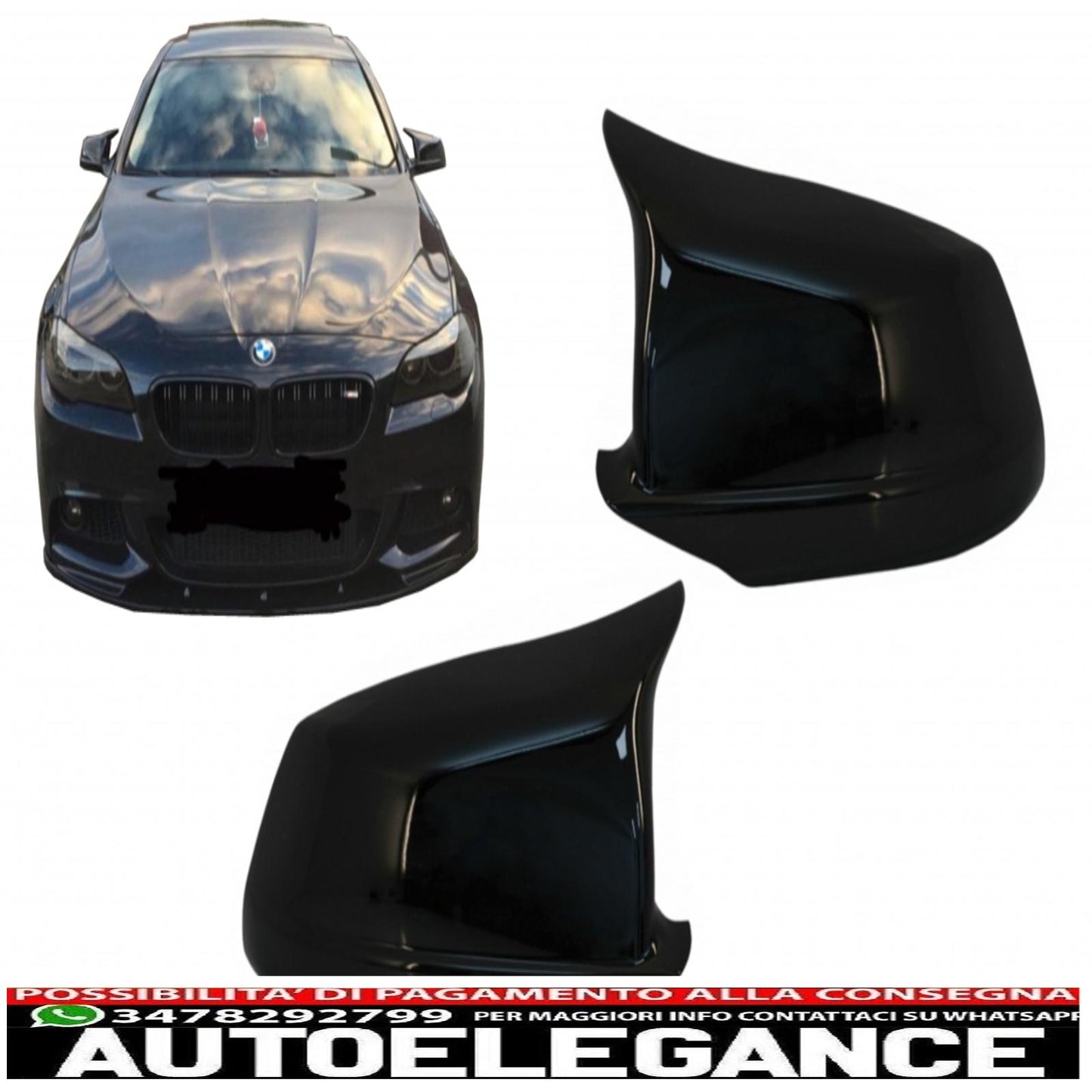 Calotte specchietti adatte per BMW Serie 5 F10 F11 F18 Non LCI (07.2010-2013) Piano Black M Design AUTOELEGANCERICAMBI